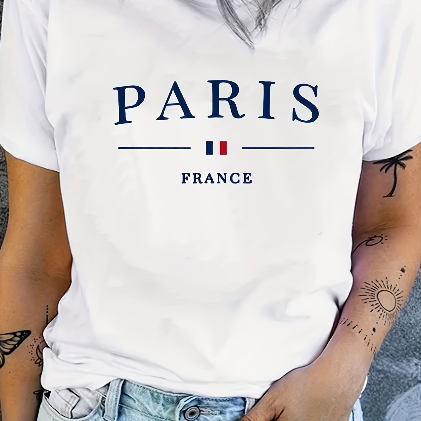 Women's PARIS Print T-Shirt, Casual Style Summer Top, Fashionable Short-Sleeve Sporty Tee