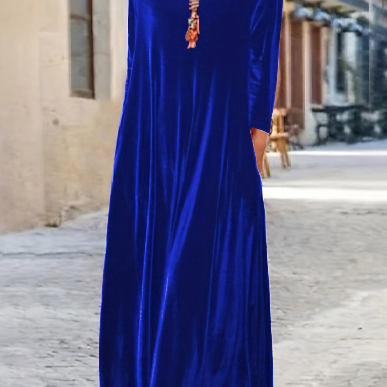Plus Size Elegant Velvet Dress - Women's Long Sleeve Round Neck Loose Maxi Dresses for Special Occasions