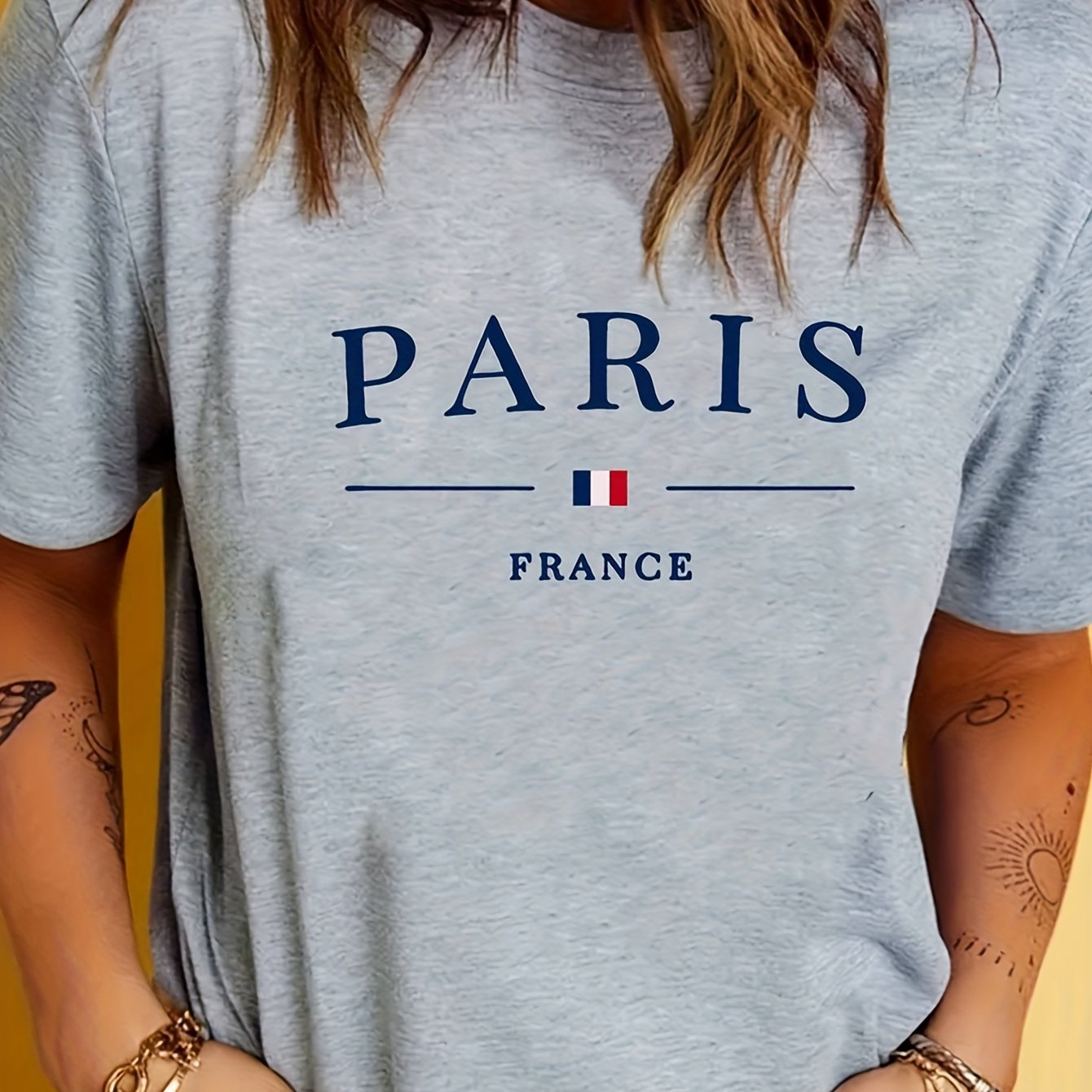 Women's PARIS Print T-Shirt, Casual Style Summer Top, Fashionable Short-Sleeve Sporty Tee