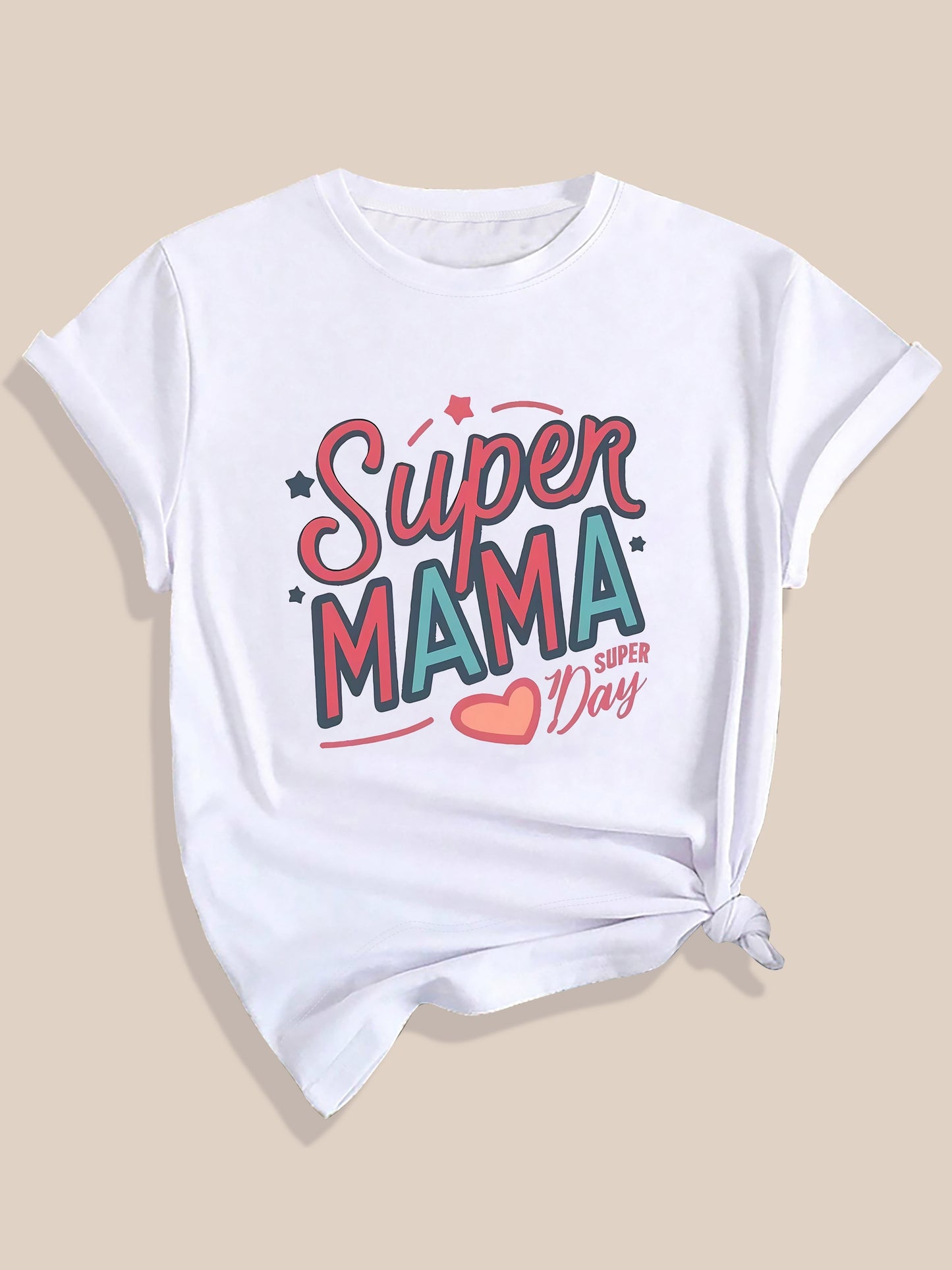 Super Mama Vintage T-Shirt - Mother's Day Casual Round Neck Short Sleeve Tee