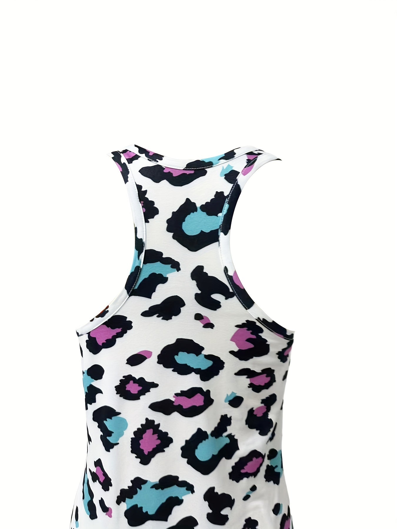 Colorblock Leopard Lounge Dresses, Comfy Crew Neck Tank Home Dress, Women's Loungewear & Dresses