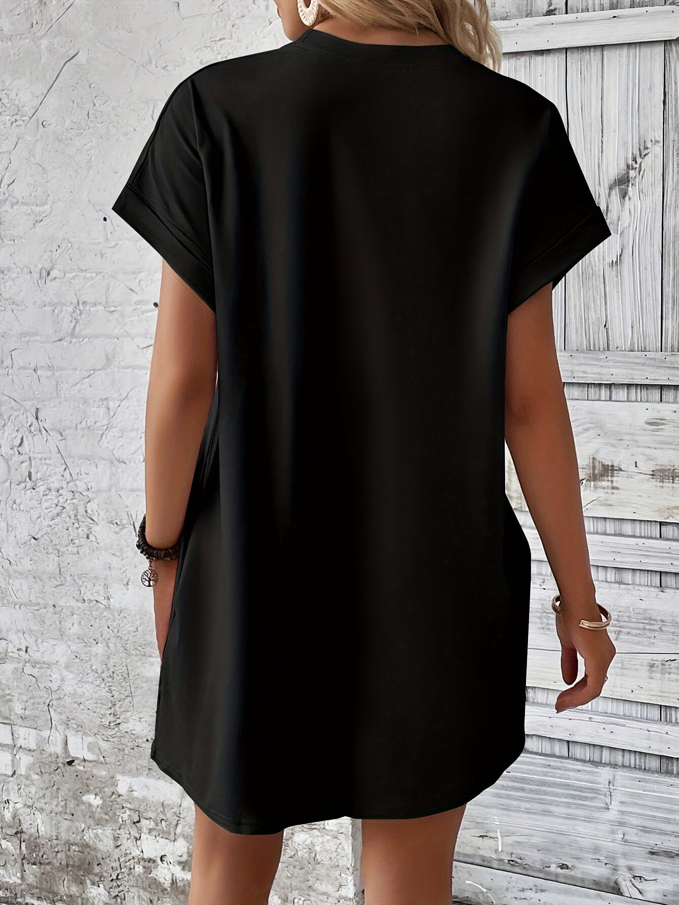 Eye Print Tee Dress, Batwing Sleeve Crew Neck Casual Dress For Summer & Spring, Women's Clothing