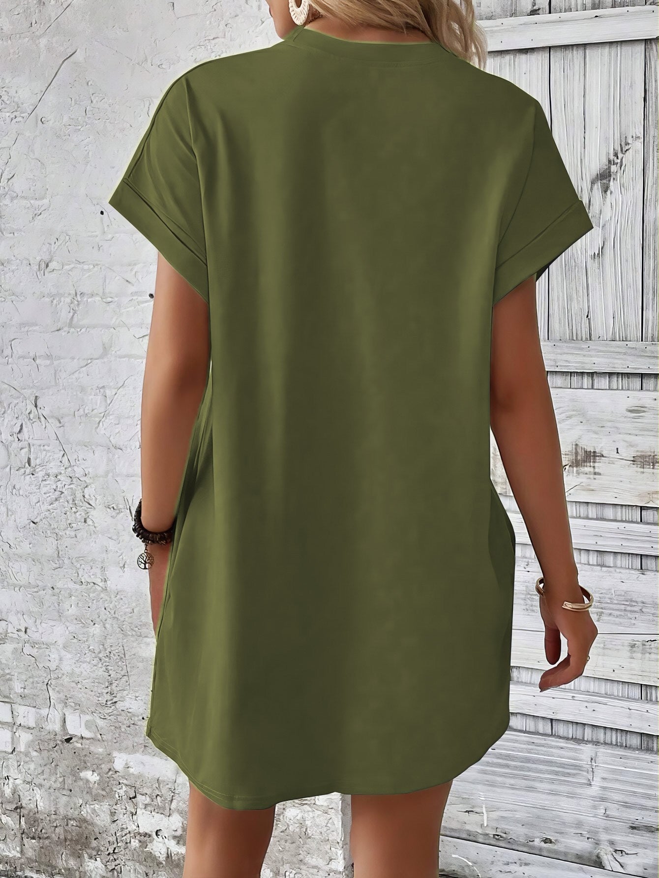 Eye Print Tee Dress, Batwing Sleeve Crew Neck Casual Dress For Summer & Spring, Women's Clothing