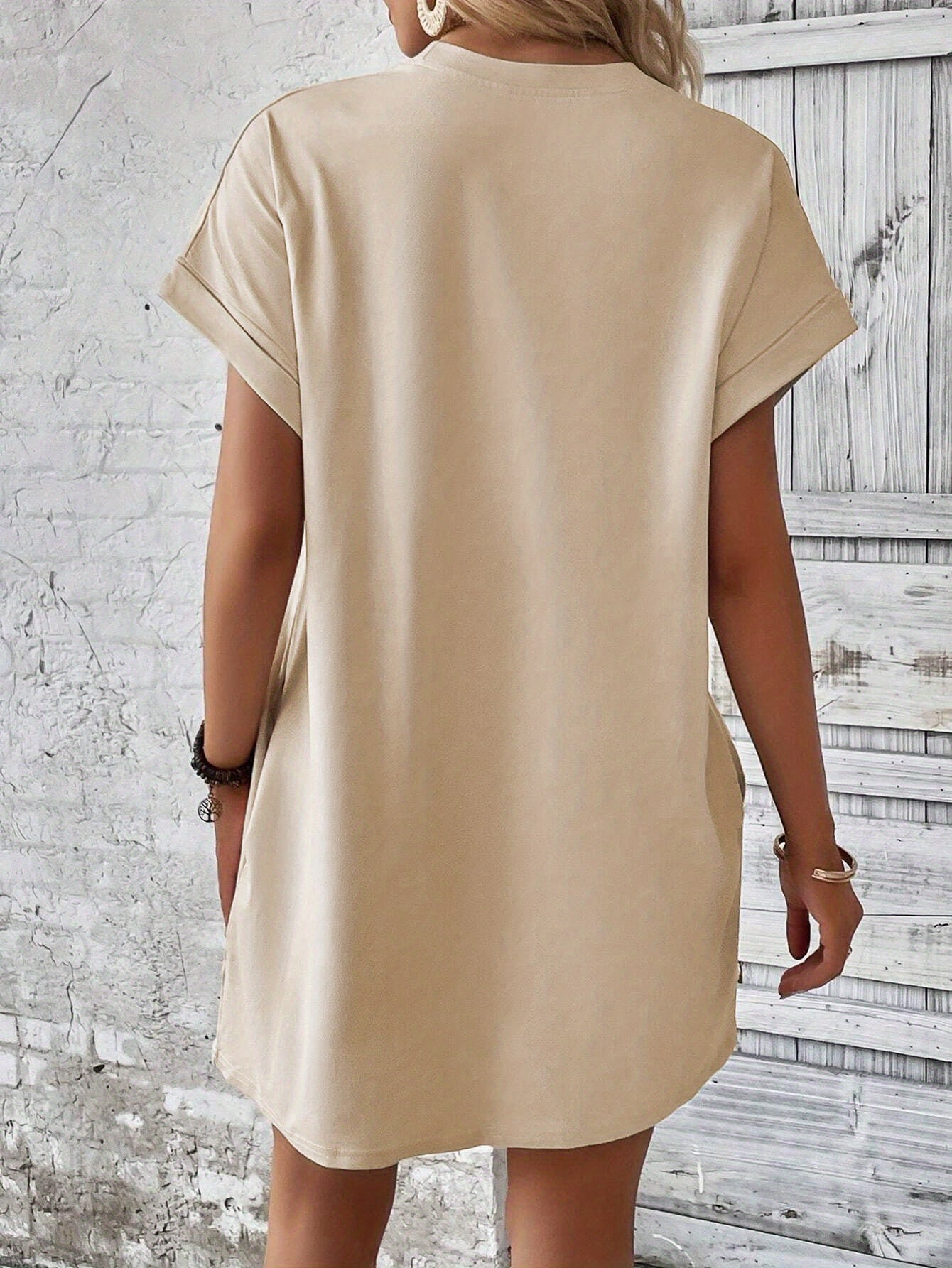 Eye Print Tee Dress, Batwing Sleeve Crew Neck Casual Dress For Summer & Spring, Women's Clothing