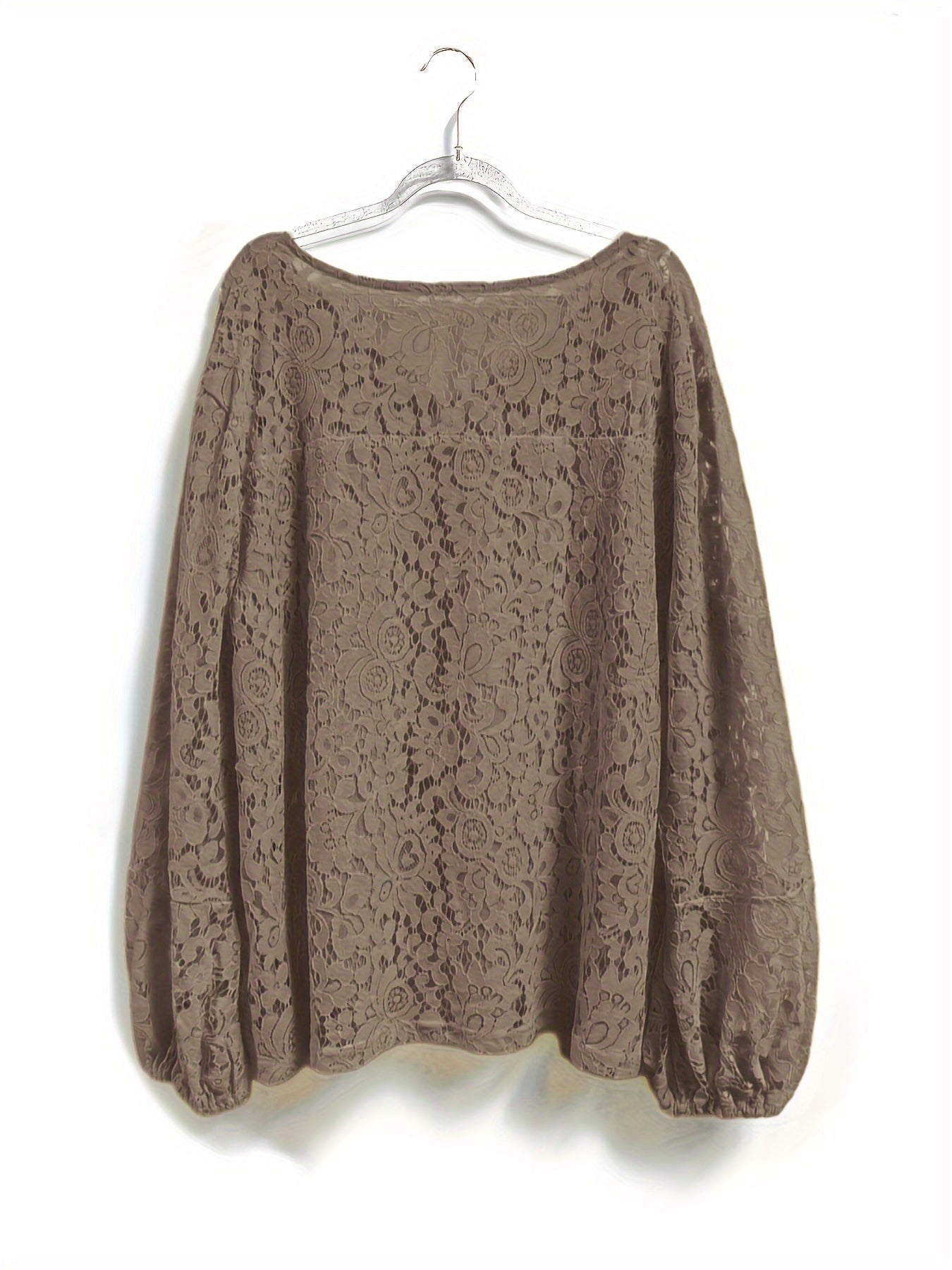 Plus Size Boho Blouse, Women's Plus Solid Lace Lantern Sleeve Tassel Trim V Neck Tunic Shirt Top
