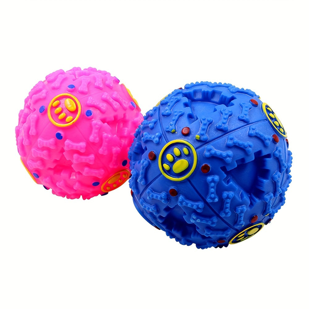 Interactive Dog Chew Toy Ball with Treat Dispenser - Durable Food-Dispensing Squeaky Toy for Teething Puppies & Dental Health, All Breeds, Black with Green & Yellow Patterns, Plastic Material