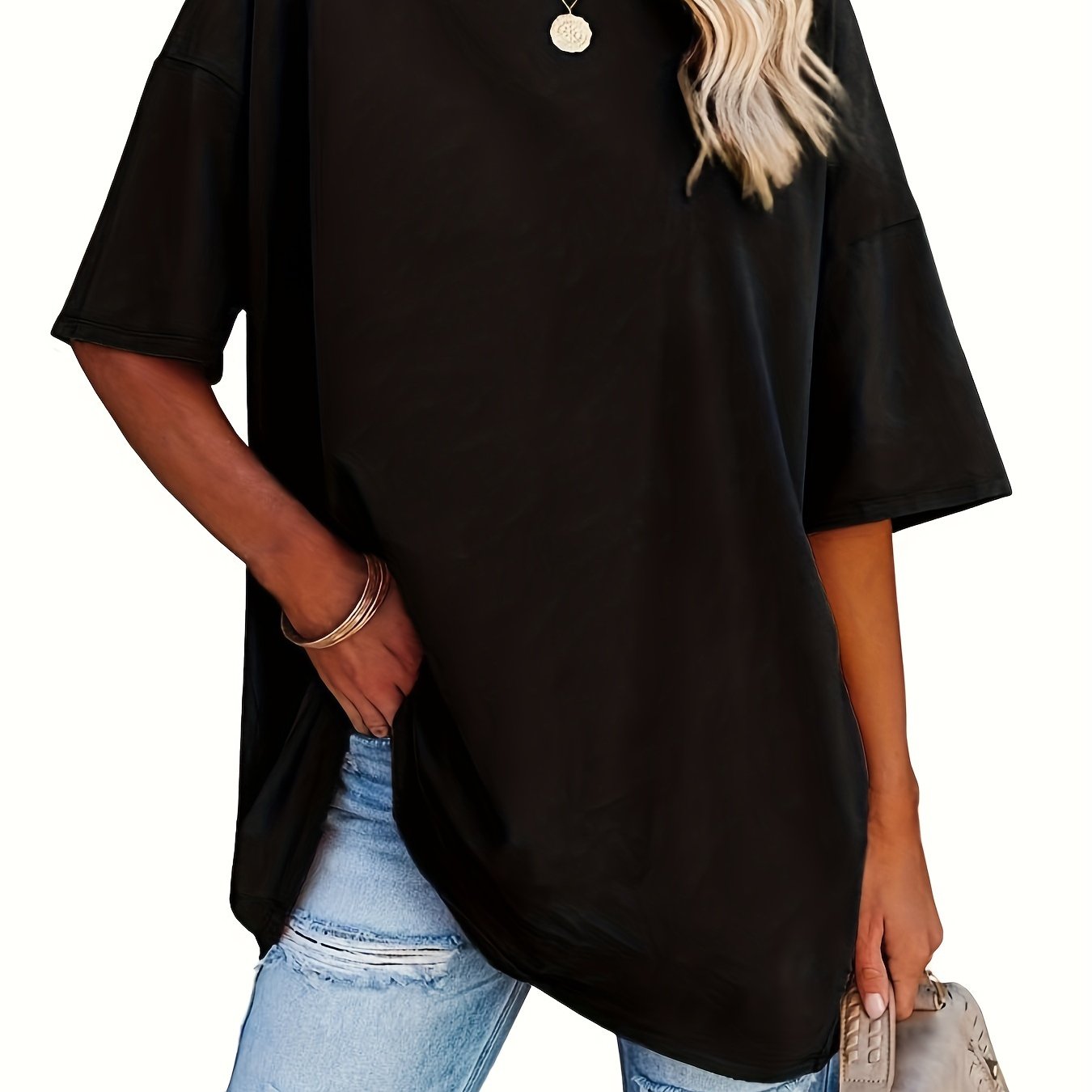 Round Neck Casual T-Shirt, Short Sleeves Loose Fit Basic Sports Tee, Women's Activewear