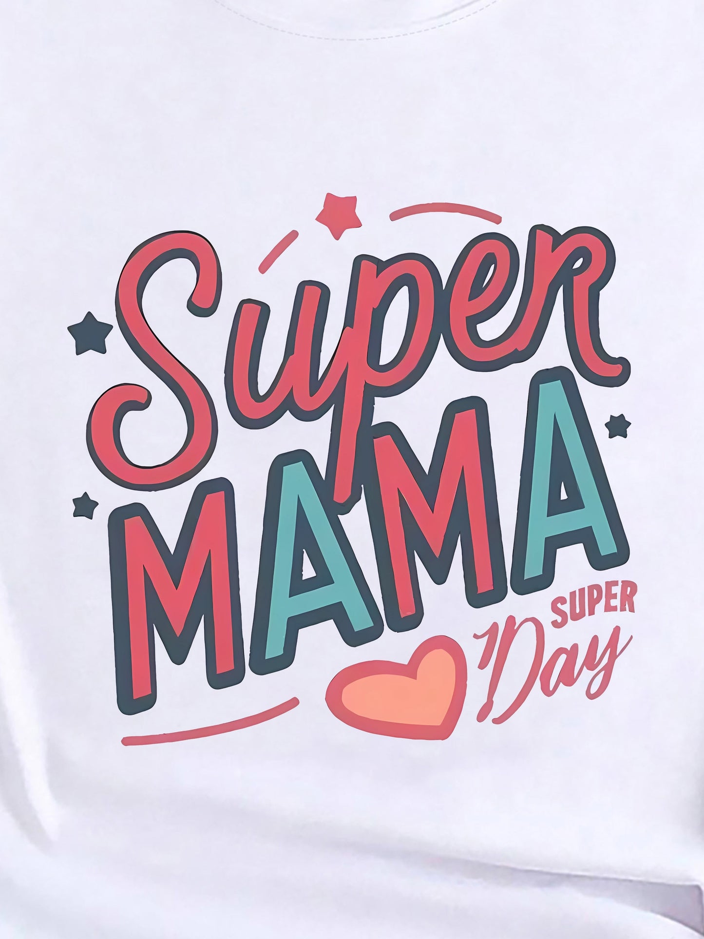 Super Mama Vintage T-Shirt - Mother's Day Casual Round Neck Short Sleeve Tee
