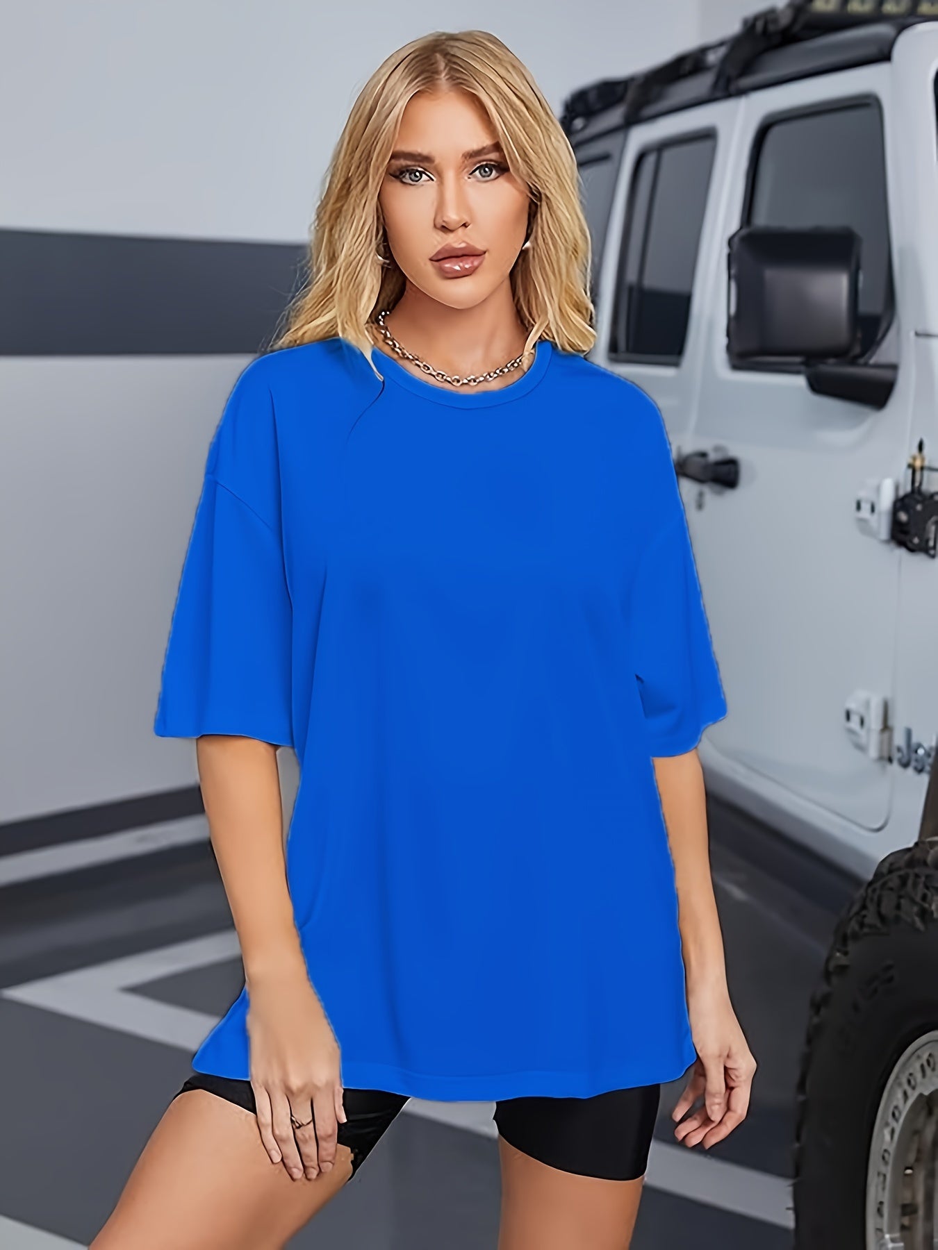 Round Neck Casual T-Shirt, Short Sleeves Loose Fit Basic Sports Tee, Women's Activewear