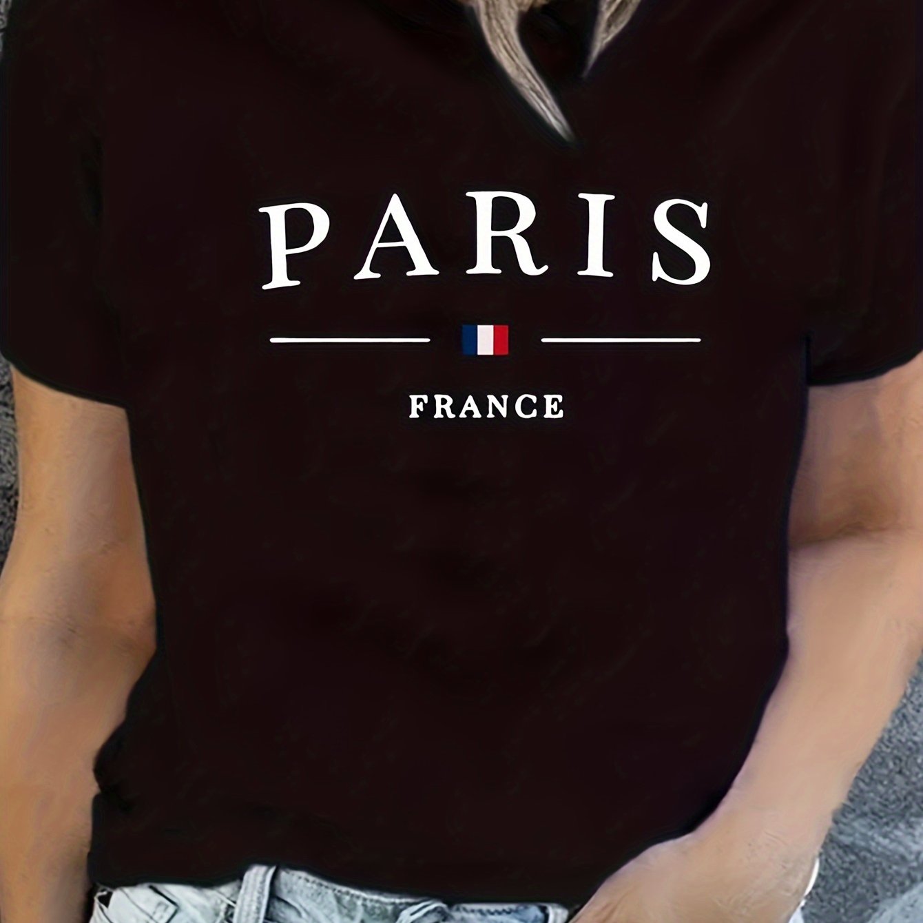 Women's PARIS Print T-Shirt, Casual Style Summer Top, Fashionable Short-Sleeve Sporty Tee