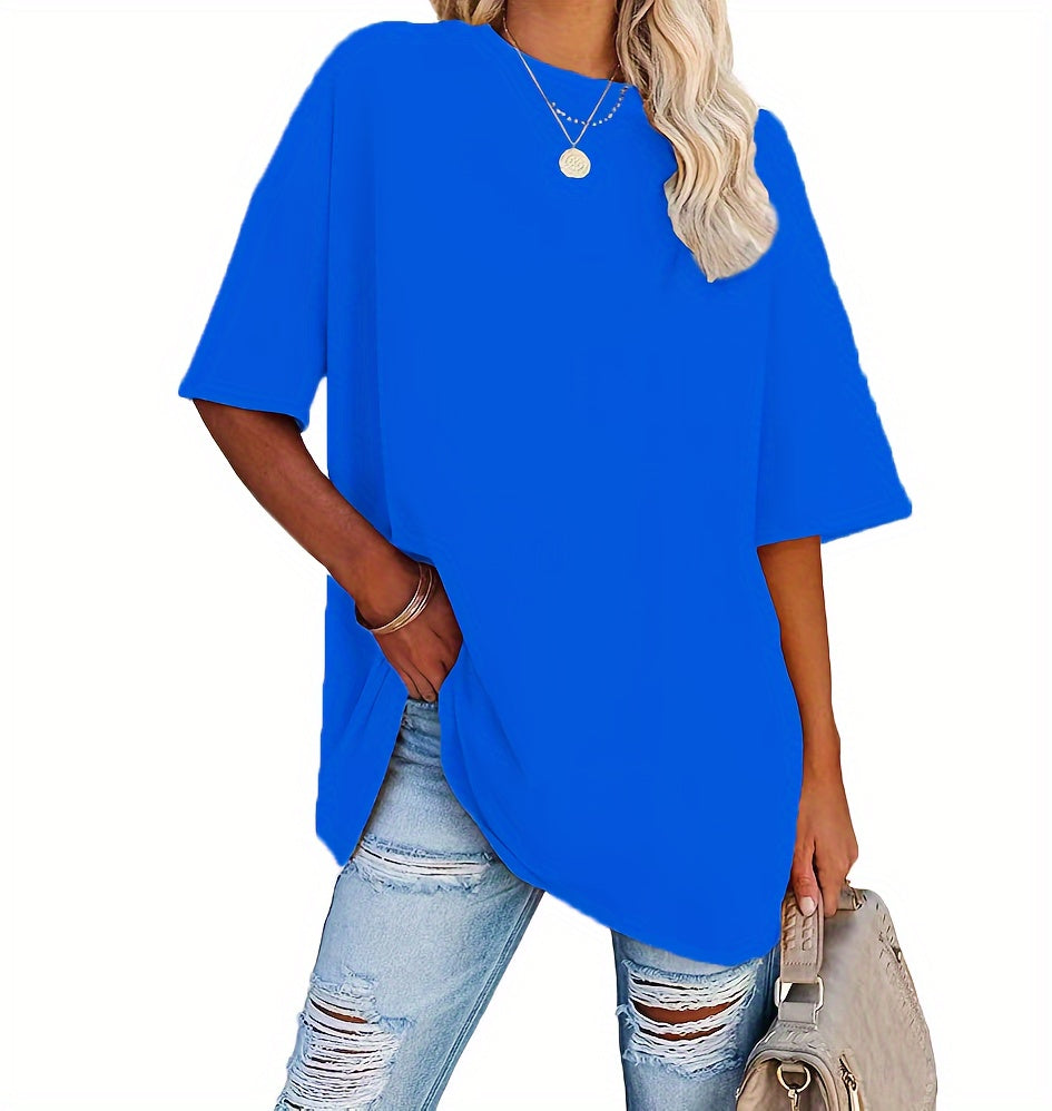 Round Neck Casual T-Shirt, Short Sleeves Loose Fit Basic Sports Tee, Women's Activewear