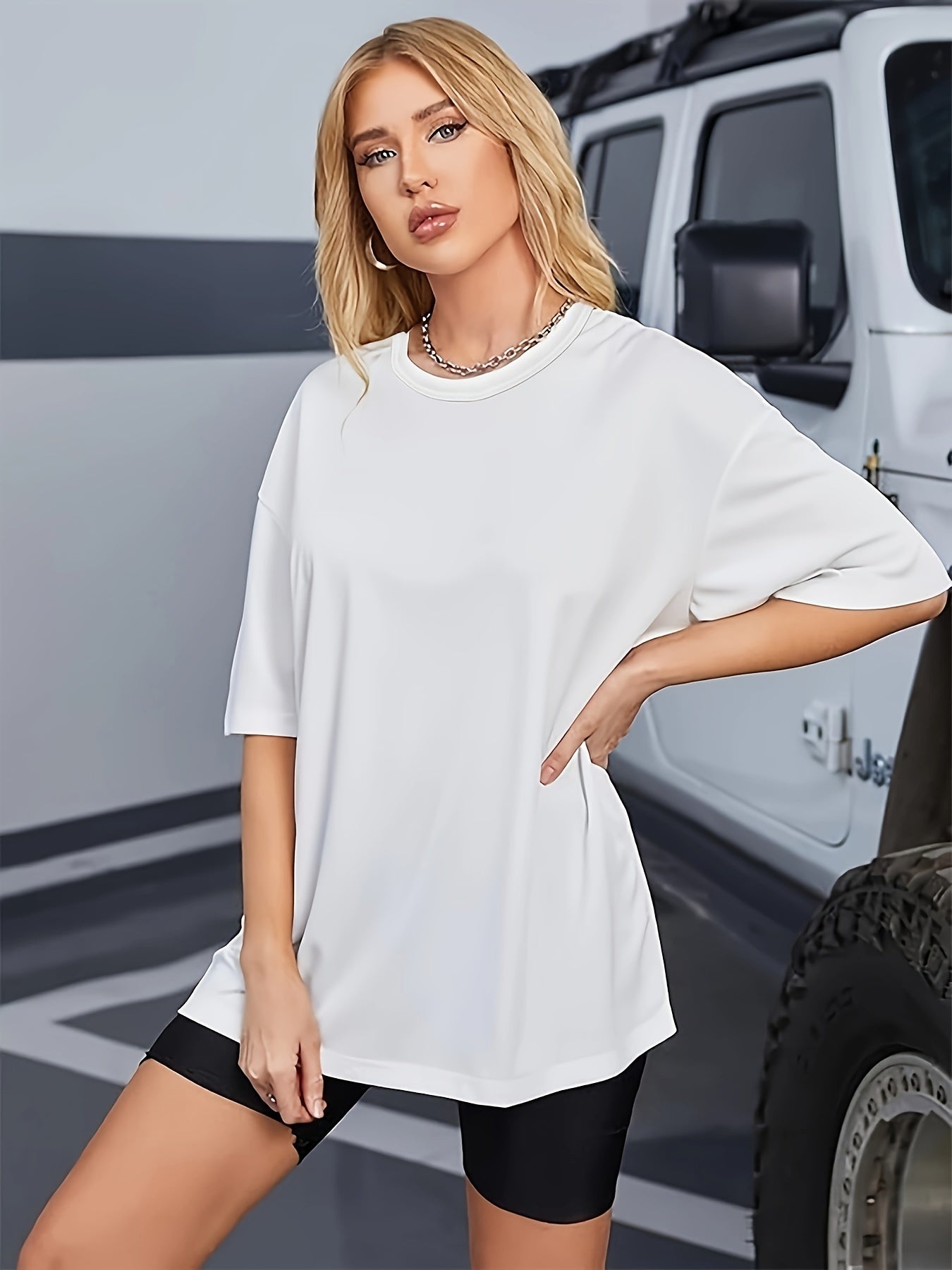 Round Neck Casual T-Shirt, Short Sleeves Loose Fit Basic Sports Tee, Women's Activewear