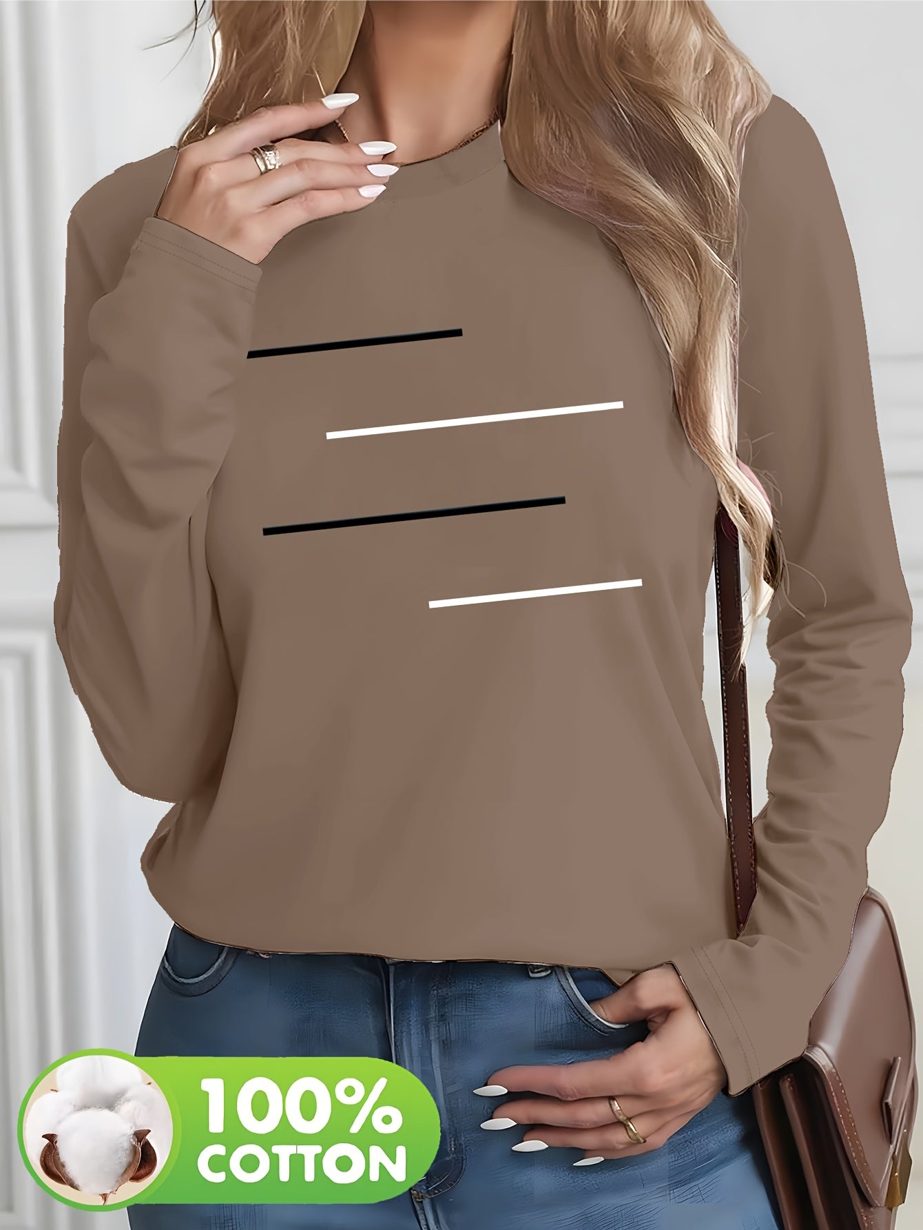 Women's Olive Green Long Sleeve T-Shirt - Minimalist Elegant Top, Soft Everyday Shirt for Casual & Formal Outfits - NC-13210, Allseason Top, Modern Fashion, Durable Clothing, Basic Blouse, Office Wear
