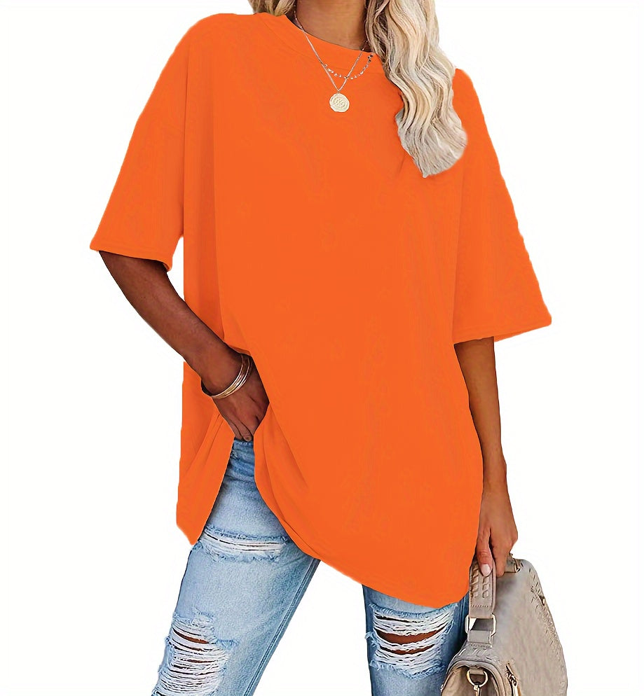 Round Neck Casual T-Shirt, Short Sleeves Loose Fit Basic Sports Tee, Women's Activewear