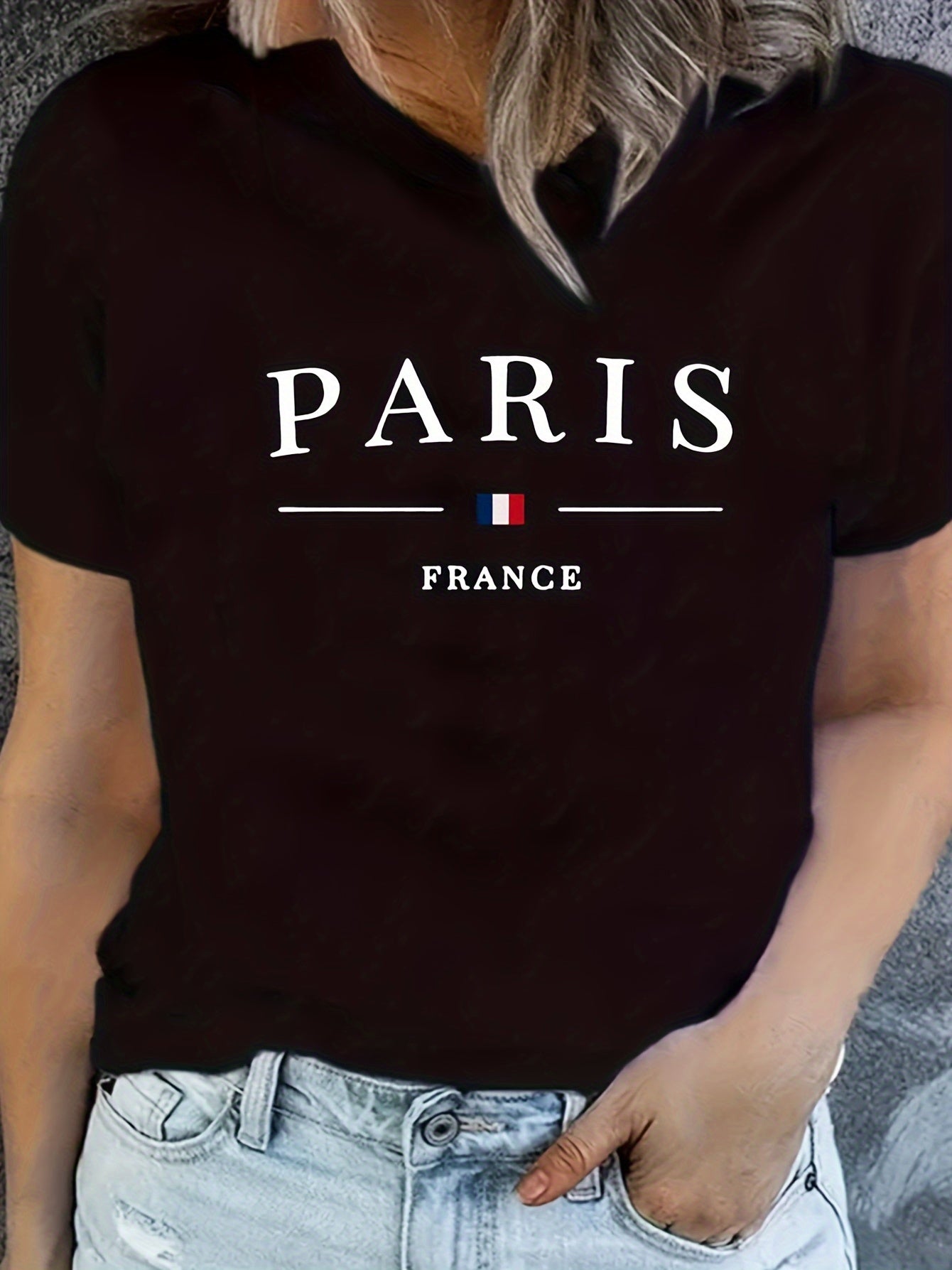 Women's PARIS Print T-Shirt, Casual Style Summer Top, Fashionable Short-Sleeve Sporty Tee