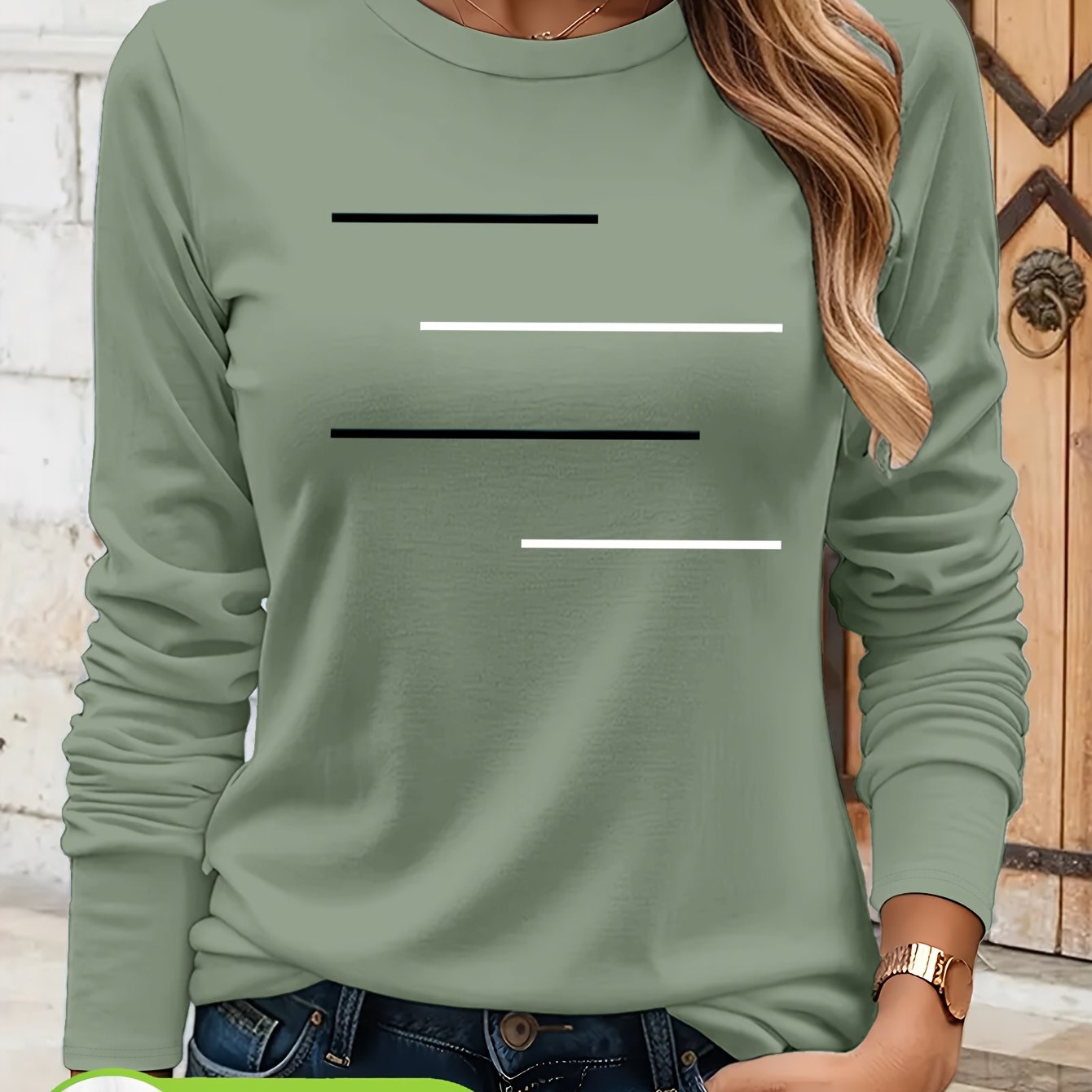 Women's Olive Green Long Sleeve T-Shirt - Minimalist Elegant Top, Soft Everyday Shirt for Casual & Formal Outfits - NC-13210, Allseason Top, Modern Fashion, Durable Clothing, Basic Blouse, Office Wear