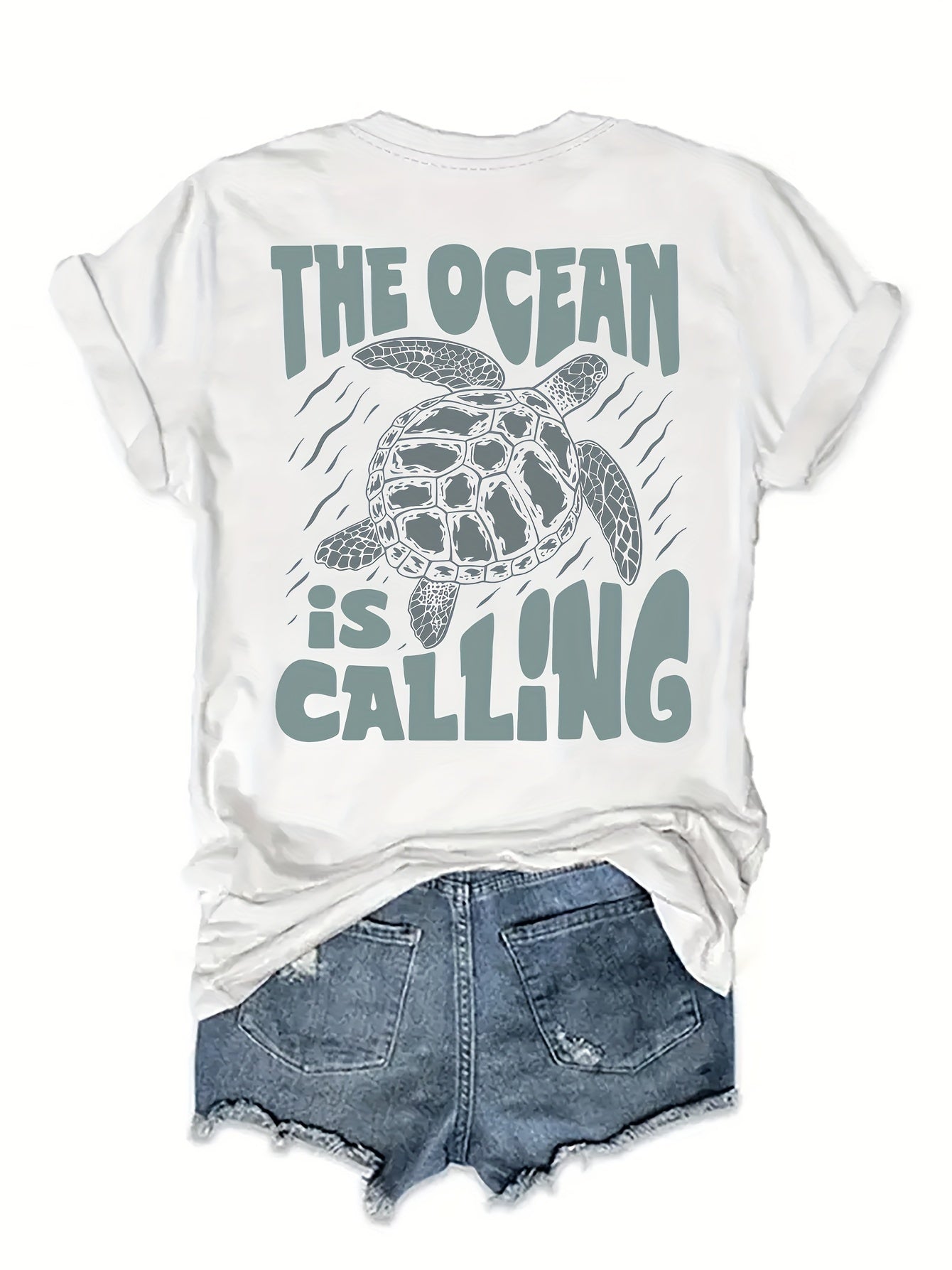 Vibrant Turtle & Letter Print Crew Neck Tee - Soft, Breathable Polyester Blend, Short Sleeve, Machine Washable, Perfect for Spring and Summer Casual Wear