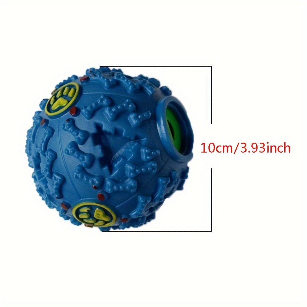 Interactive Dog Chew Toy Ball with Treat Dispenser - Durable Food-Dispensing Squeaky Toy for Teething Puppies & Dental Health, All Breeds, Black with Green & Yellow Patterns, Plastic Material