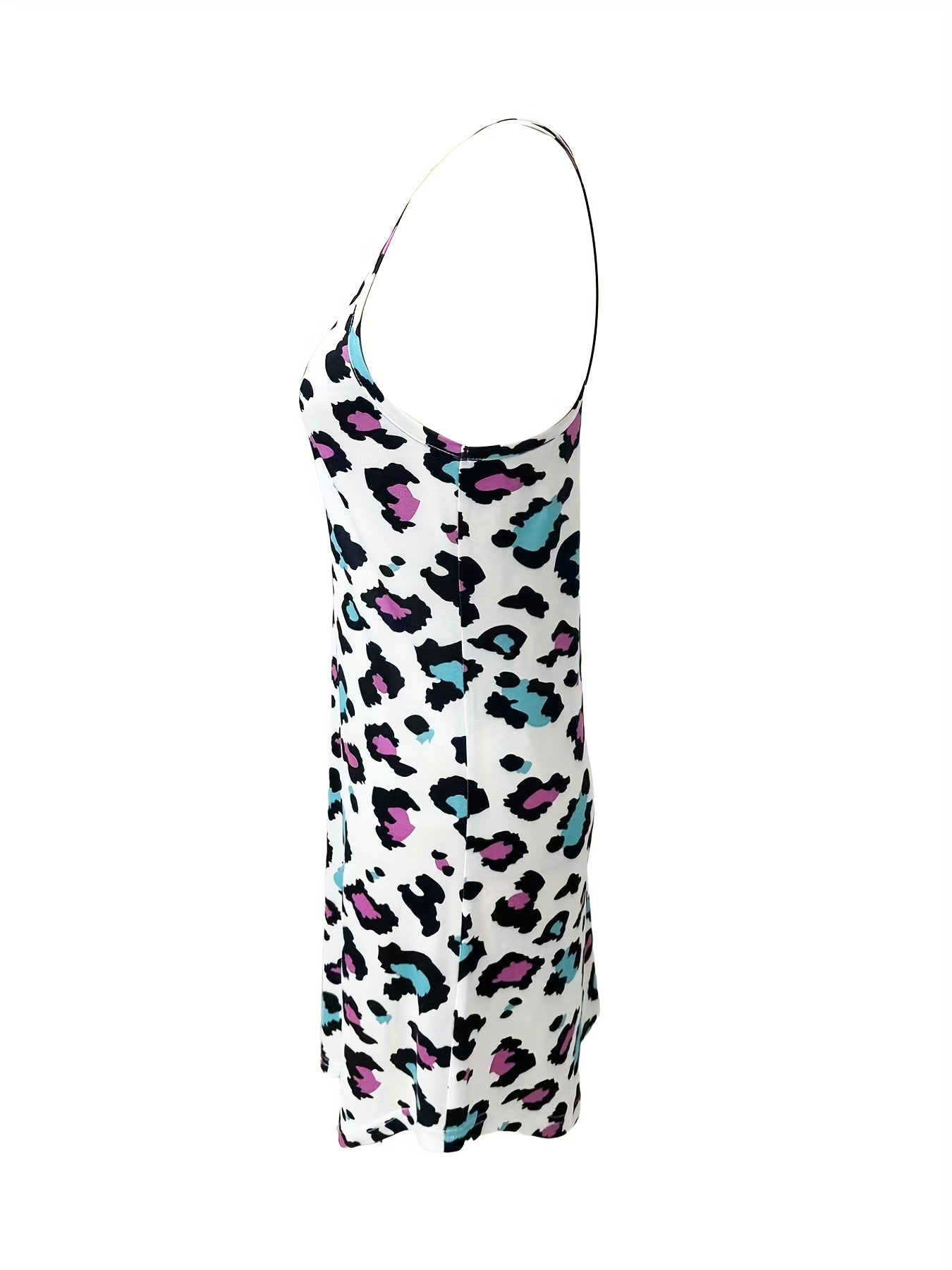 Colorblock Leopard Lounge Dresses, Comfy Crew Neck Tank Home Dress, Women's Loungewear & Dresses