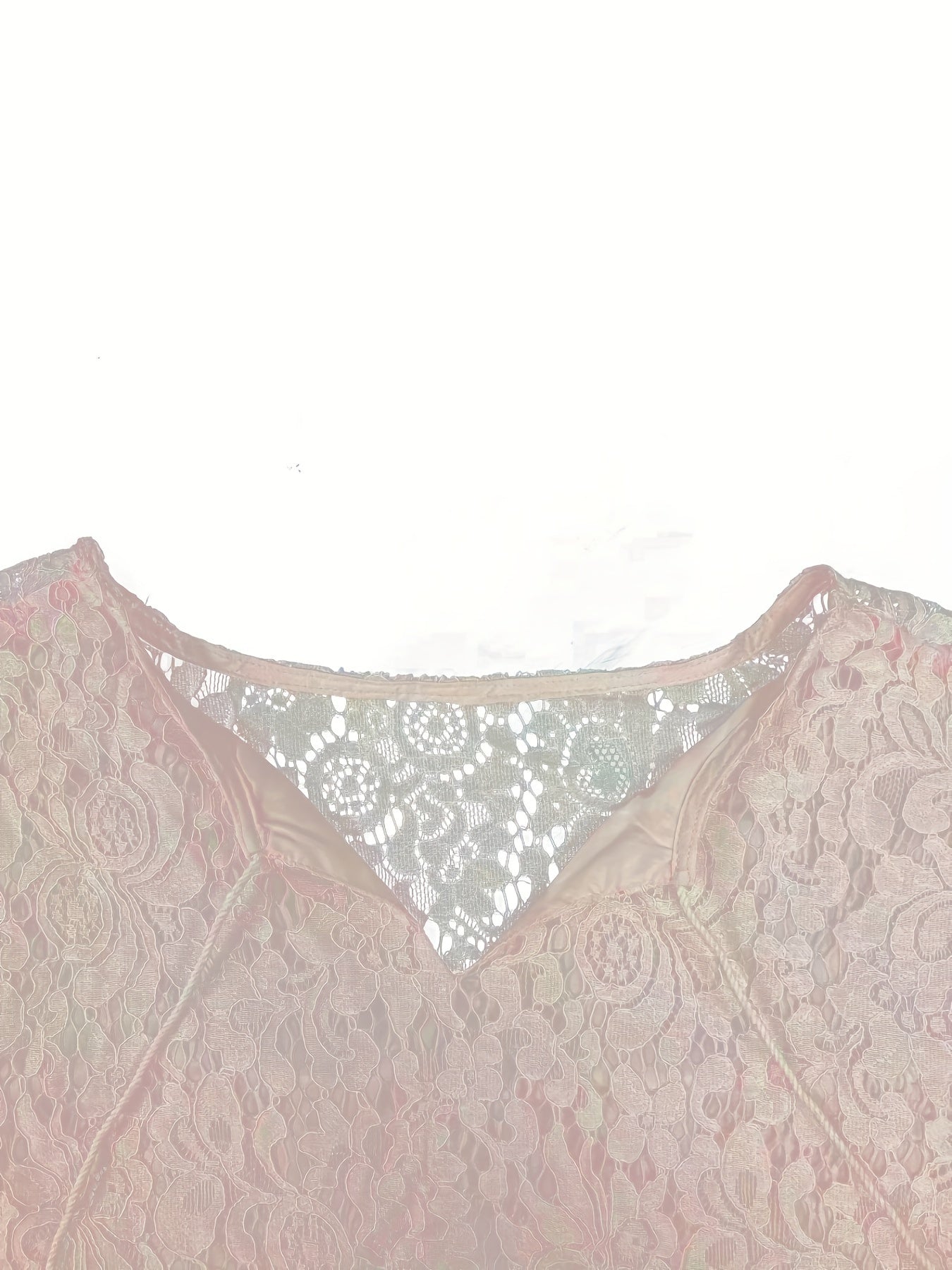 Plus Size Boho Blouse, Women's Plus Solid Lace Lantern Sleeve Tassel Trim V Neck Tunic Shirt Top