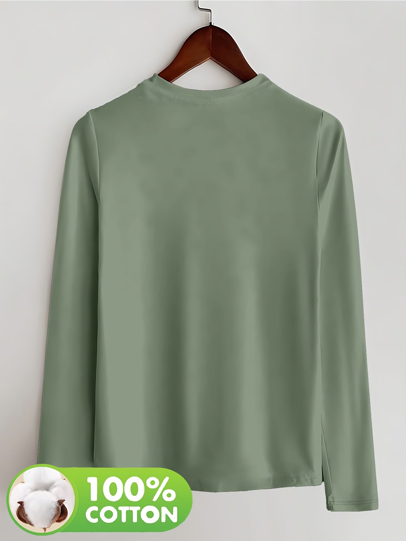 Women's Olive Green Long Sleeve T-Shirt - Minimalist Elegant Top, Soft Everyday Shirt for Casual & Formal Outfits - NC-13210, Allseason Top, Modern Fashion, Durable Clothing, Basic Blouse, Office Wear