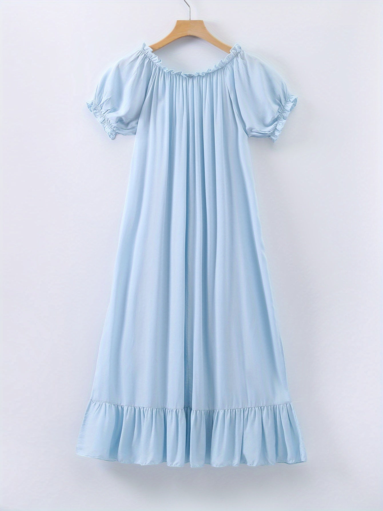 Romantic Lace Trim Princess Nightdress - Soft, Sweet, and Cute V-Neck Ruffle Hem Sleep Dress for Women - Comfortable, Breathable, and Relaxed Fit Sleepwear & Dresses for a Good Night's Sleep