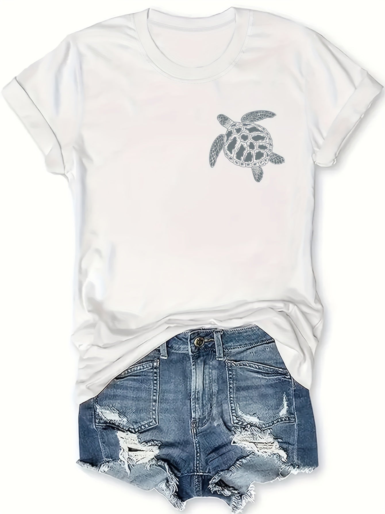Vibrant Turtle & Letter Print Crew Neck Tee - Soft, Breathable Polyester Blend, Short Sleeve, Machine Washable, Perfect for Spring and Summer Casual Wear