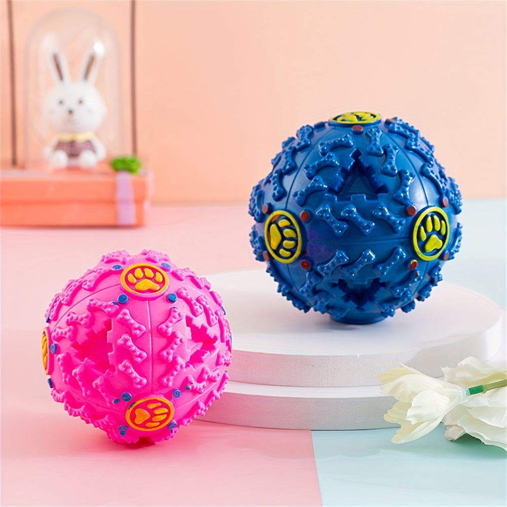 Interactive Dog Chew Toy Ball with Treat Dispenser - Durable Food-Dispensing Squeaky Toy for Teething Puppies & Dental Health, All Breeds, Black with Green & Yellow Patterns, Plastic Material