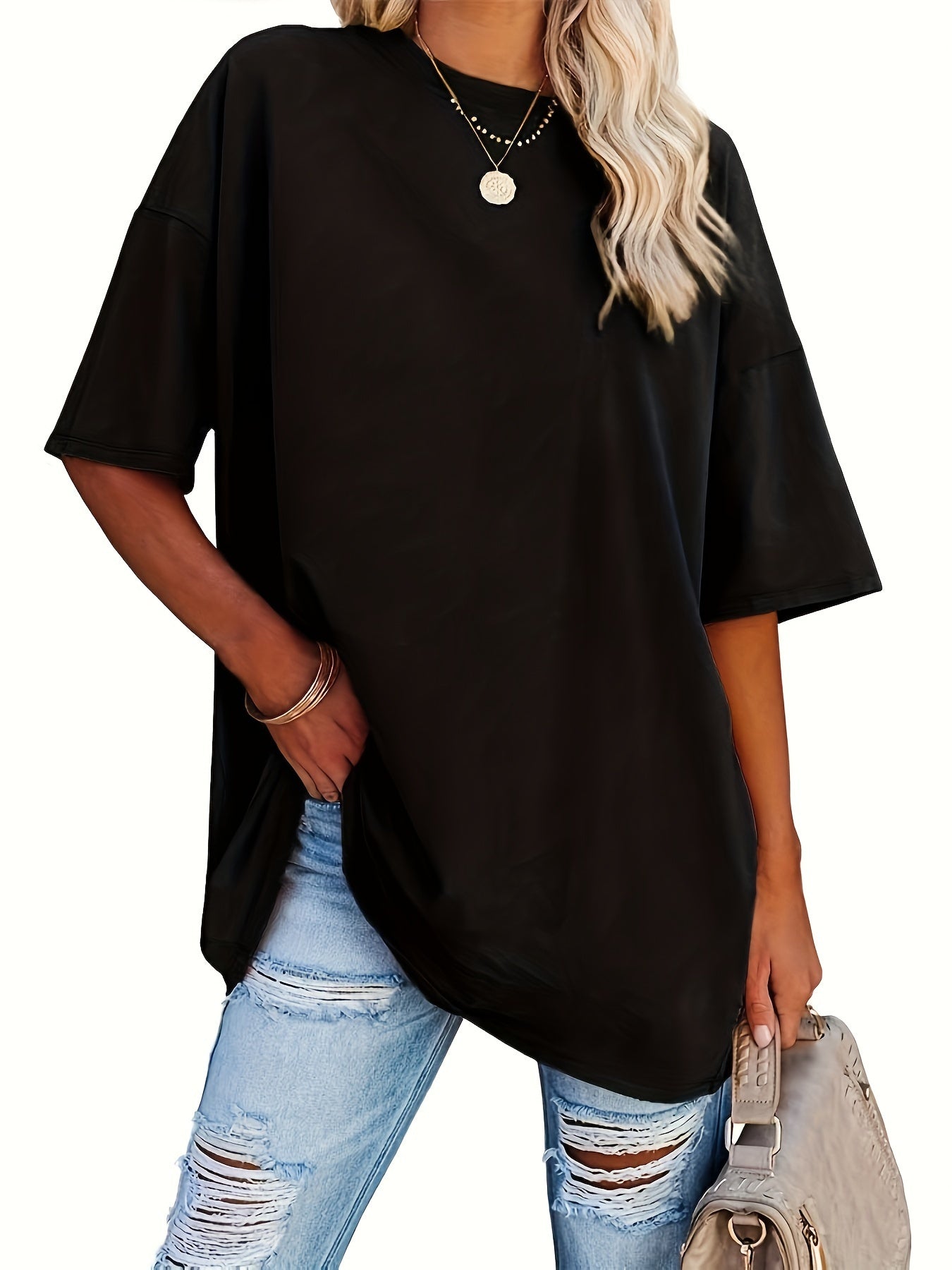 Round Neck Casual T-Shirt, Short Sleeves Loose Fit Basic Sports Tee, Women's Activewear