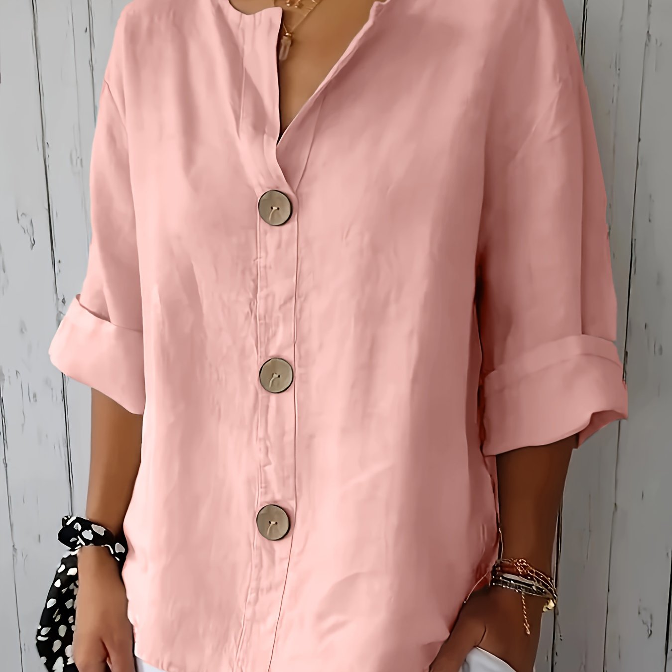 Women's Mint Green Button-Up Blouse - Loose Fit Non-Stretch Shirt, Elegant Casual Button Front for Everyday, Office, Vacation - Breathable All-Season Top, Versatile Shirt, Round Neckline, Durable Construction, Stylish Shirt,