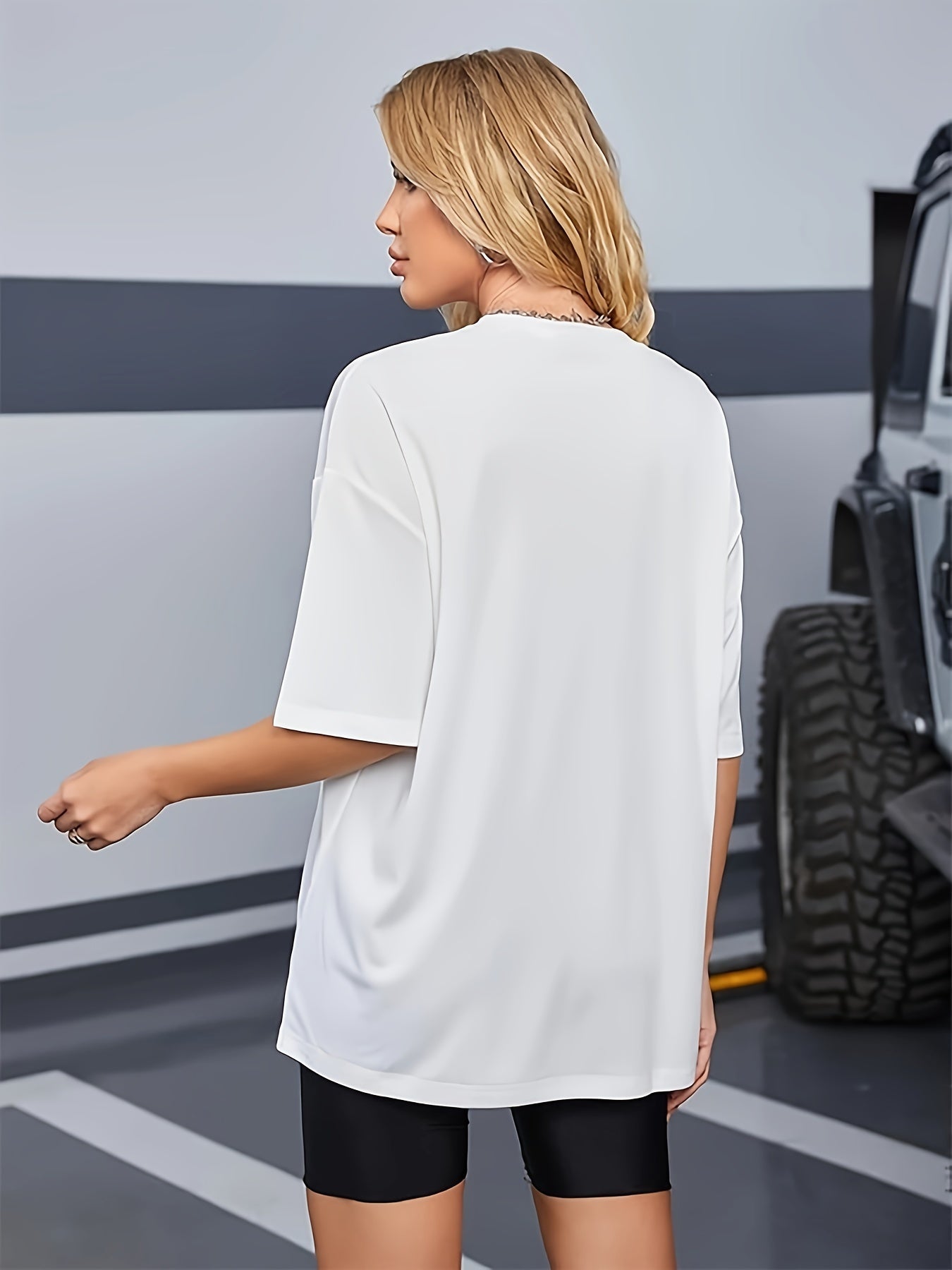 Round Neck Casual T-Shirt, Short Sleeves Loose Fit Basic Sports Tee, Women's Activewear