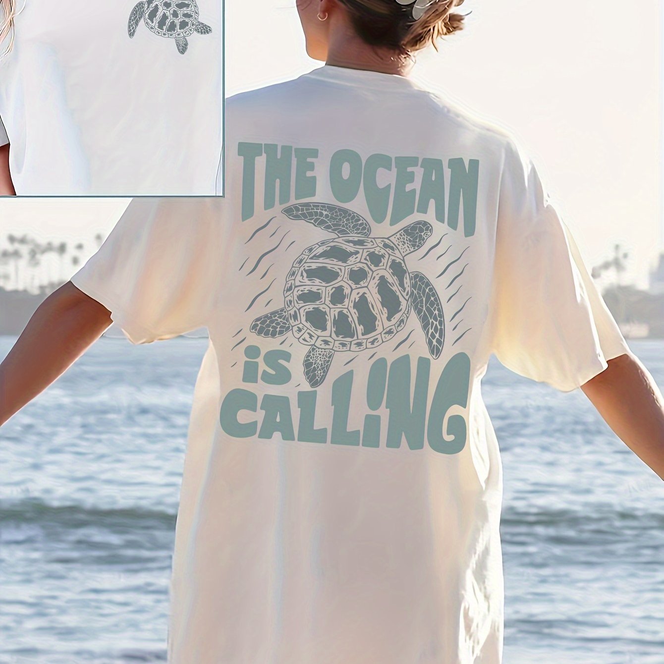 Vibrant Turtle & Letter Print Crew Neck Tee - Soft, Breathable Polyester Blend, Short Sleeve, Machine Washable, Perfect for Spring and Summer Casual Wear