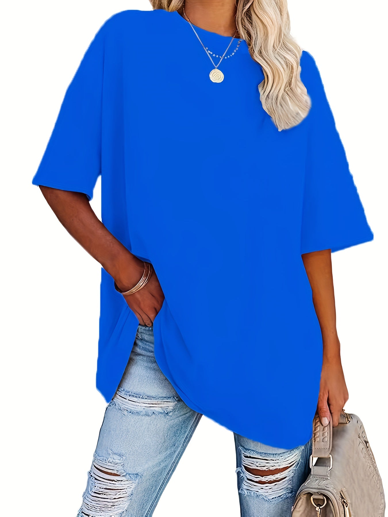 Round Neck Casual T-Shirt, Short Sleeves Loose Fit Basic Sports Tee, Women's Activewear