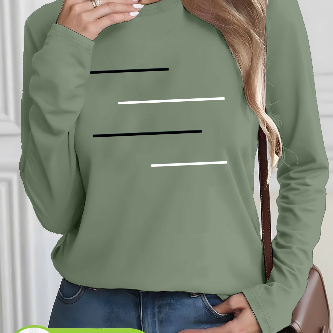 Women's Olive Green Long Sleeve T-Shirt - Minimalist Elegant Top, Soft Everyday Shirt for Casual & Formal Outfits - NC-13210, Allseason Top, Modern Fashion, Durable Clothing, Basic Blouse, Office Wear