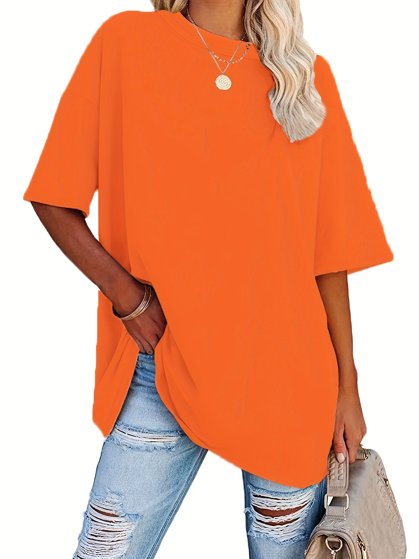 Round Neck Casual T-Shirt, Short Sleeves Loose Fit Basic Sports Tee, Women's Activewear