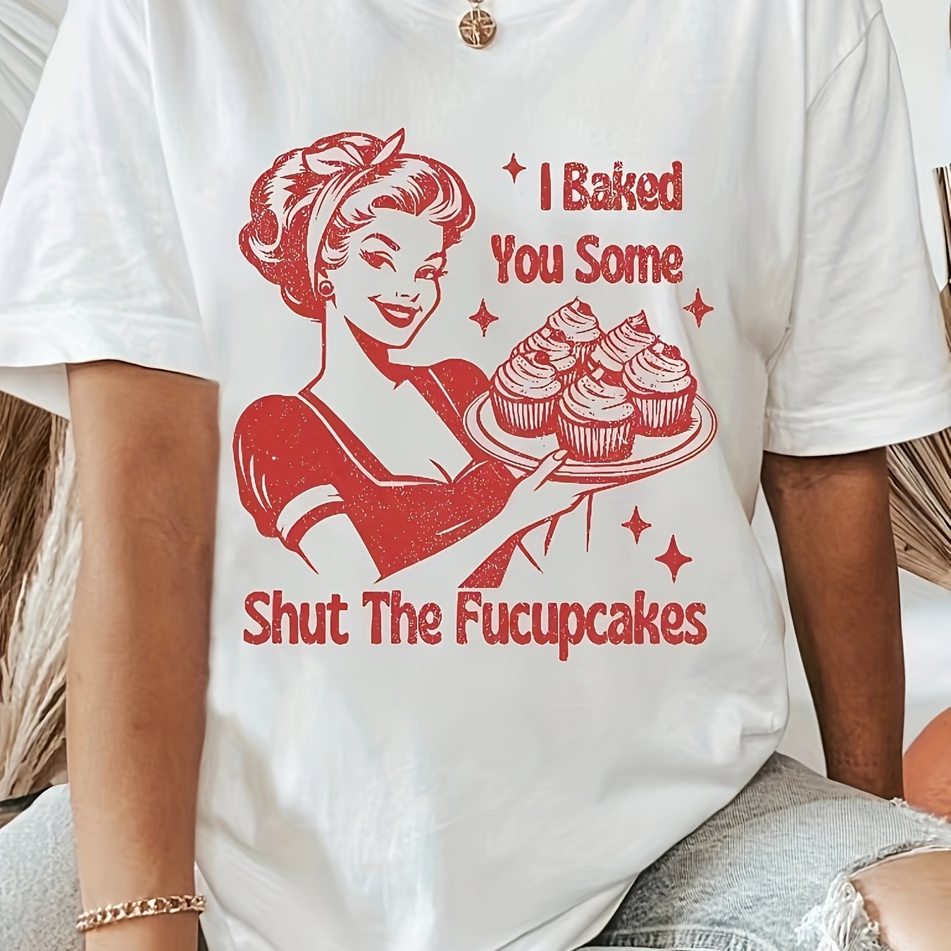 Print Casual T-Shirt, Round Neck Short Sleeves Slight Stretch Tee, Women's Activewear