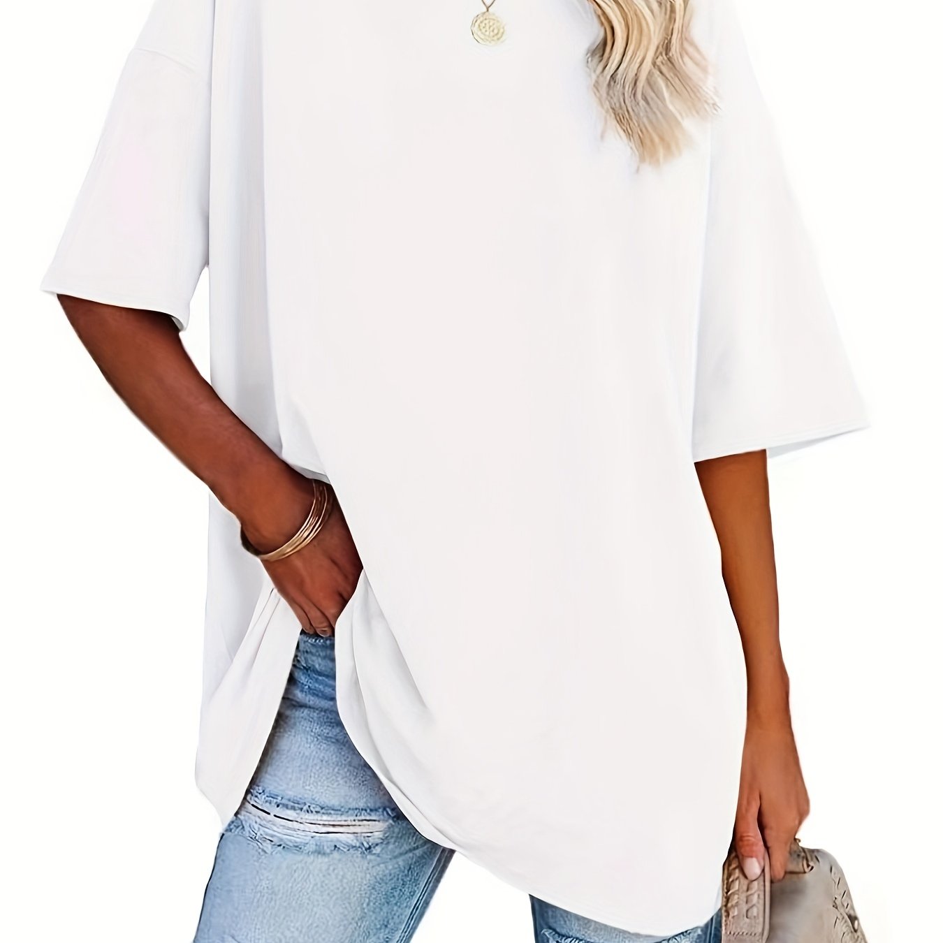 Round Neck Casual T-Shirt, Short Sleeves Loose Fit Basic Sports Tee, Women's Activewear