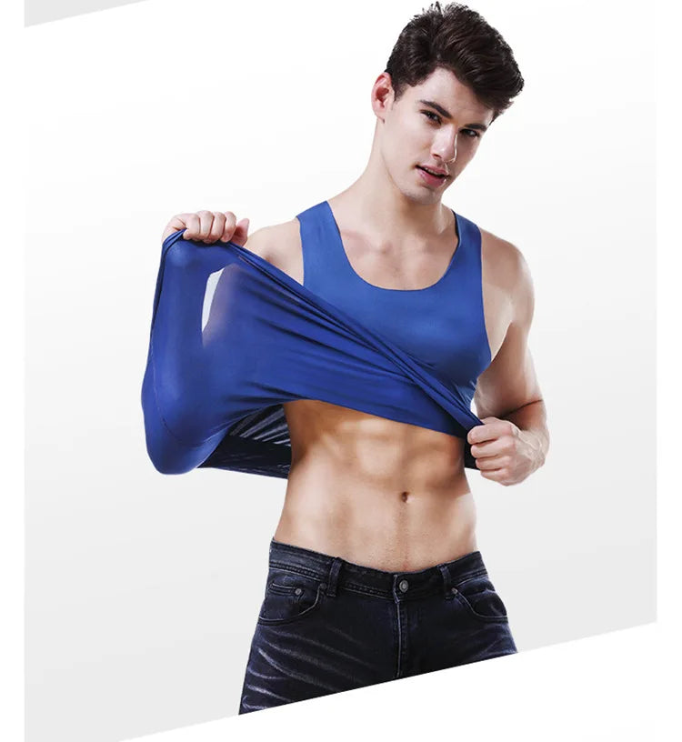 Men's Tank Tops Summer Men Vest Clothes Ice Silk Undershirt Male Solid Transparent O Neck Sleeveless Fitness Shirt Tee Tops Man