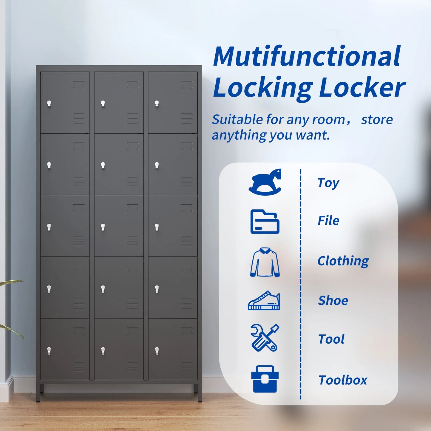 15 Door 72"H Metal Lockers With Lock for Employees Storage Locker Cabinet for Home Gym Office School Garage Easy Assembly Black