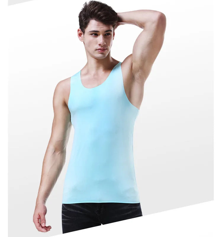 Men's Tank Tops Summer Men Vest Clothes Ice Silk Undershirt Male Solid Transparent O Neck Sleeveless Fitness Shirt Tee Tops Man