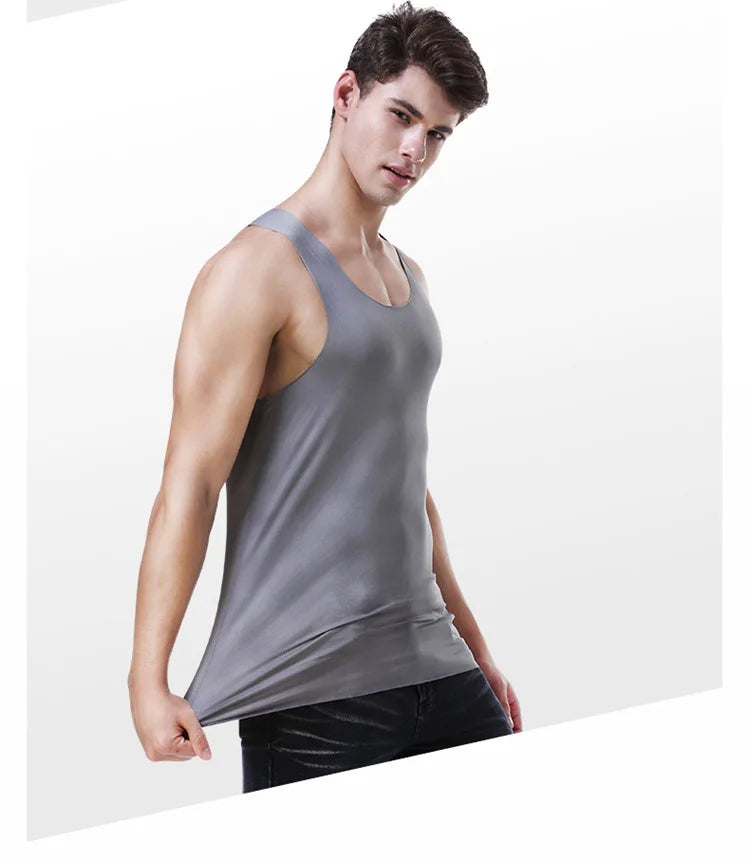 Men's Tank Tops Summer Men Vest Clothes Ice Silk Undershirt Male Solid Transparent O Neck Sleeveless Fitness Shirt Tee Tops Man