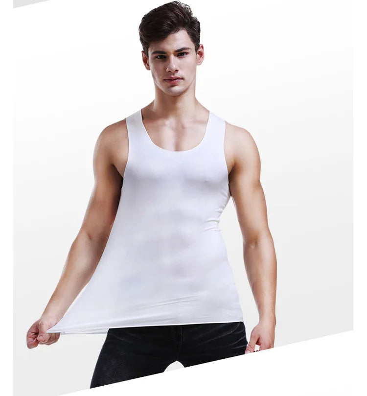 Men's Tank Tops Summer Men Vest Clothes Ice Silk Undershirt Male Solid Transparent O Neck Sleeveless Fitness Shirt Tee Tops Man