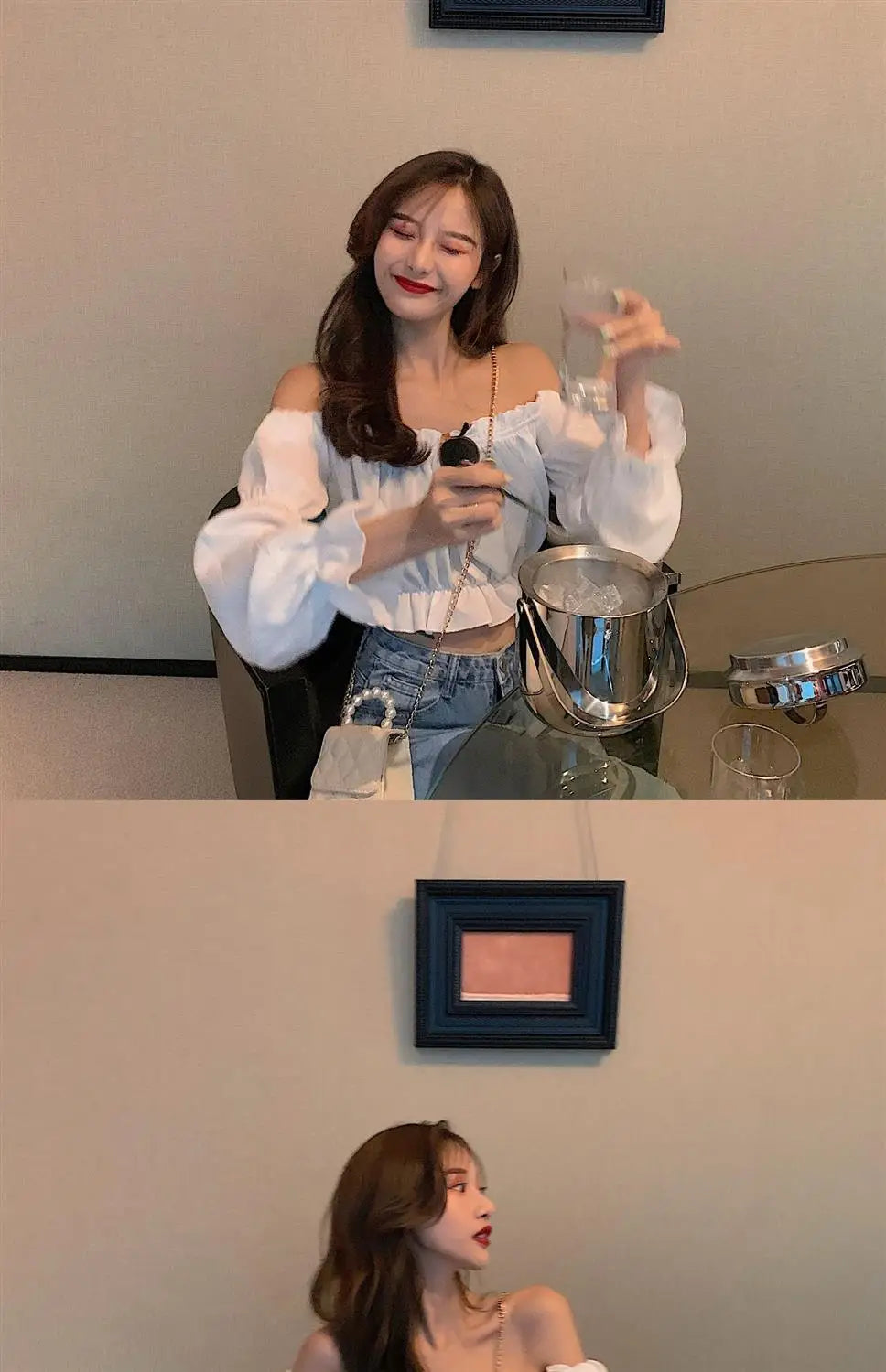 Elegant Off-Shoulder Puff Sleeve Blouse - White Ruffle Crop Top for Party & Club