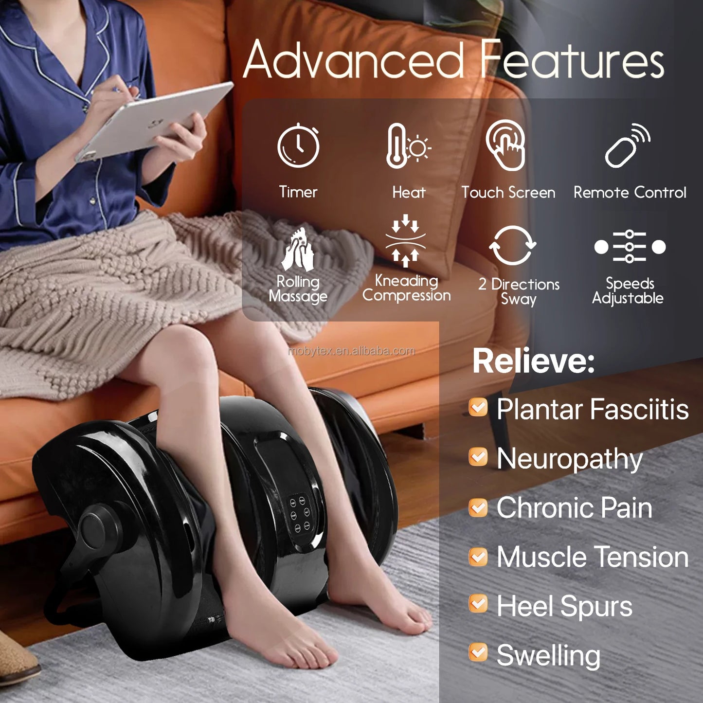 Electric Shiatsu Foot Massager Machine with Roller & Vibration Health Care Tool with Remote for Home Use