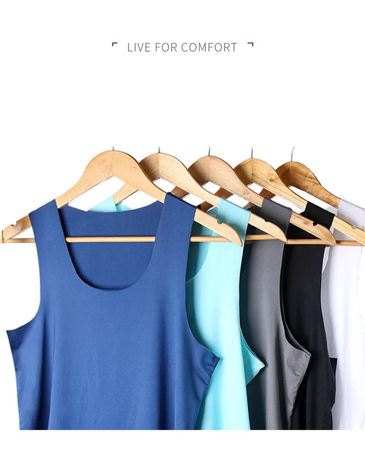 Men's Tank Tops Summer Men Vest Clothes Ice Silk Undershirt Male Solid Transparent O Neck Sleeveless Fitness Shirt Tee Tops Man