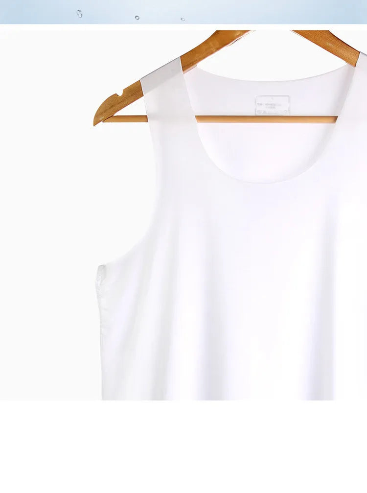 Men's Tank Tops Summer Men Vest Clothes Ice Silk Undershirt Male Solid Transparent O Neck Sleeveless Fitness Shirt Tee Tops Man