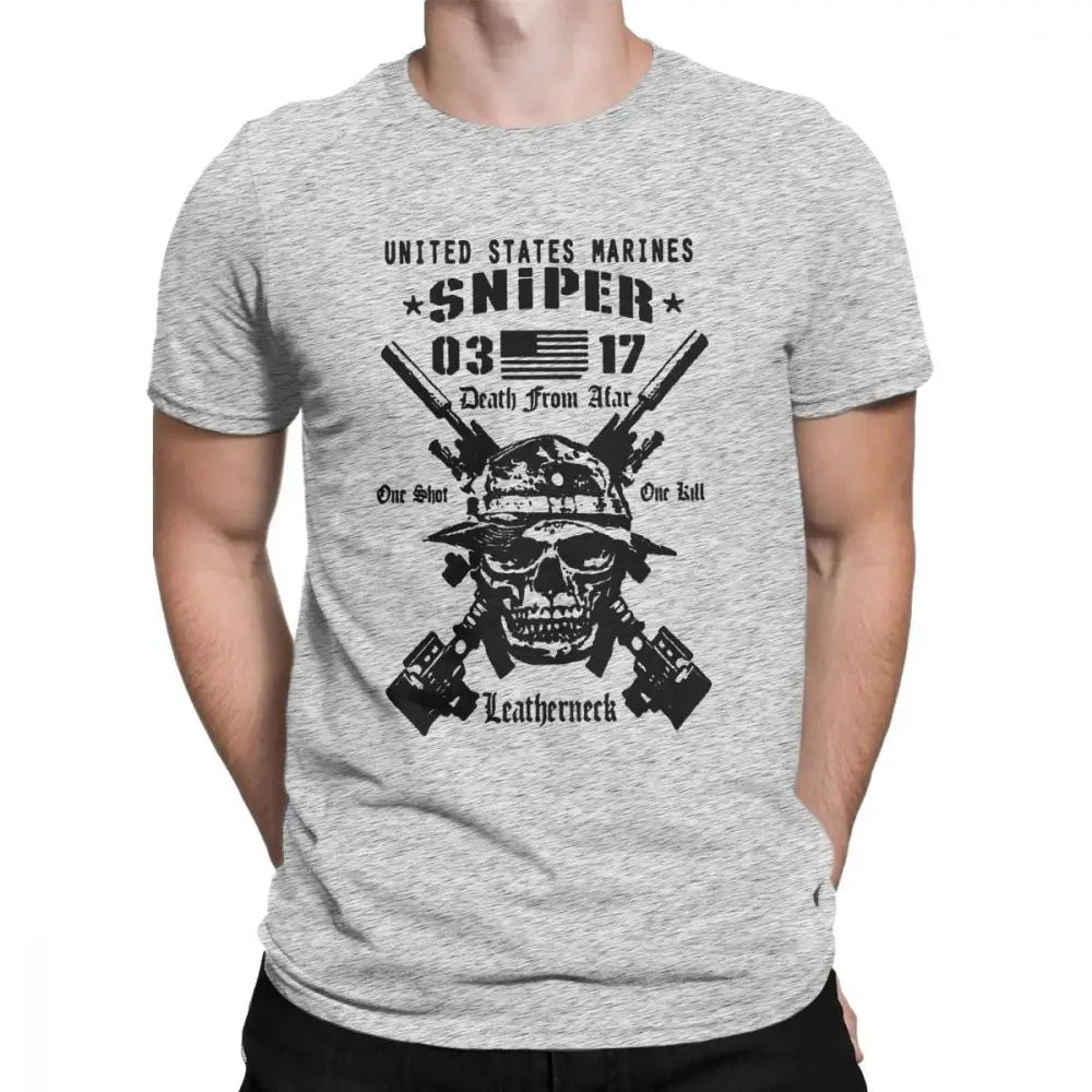 Adult Tops Men T Shirt USMC Scout Sniper Tee Shirt US Marines MOS 0317 Combat Arms Unique Short Sleeve Crew Neck Cotton T-Shirts