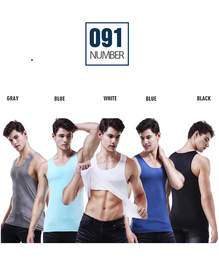 Men's Tank Tops Summer Men Vest Clothes Ice Silk Undershirt Male Solid Transparent O Neck Sleeveless Fitness Shirt Tee Tops Man