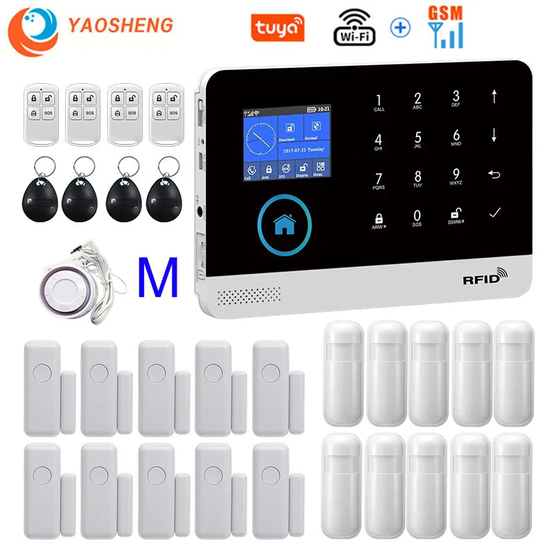 Wireless Home Alarm System Tuya Smart Home WIFI 2G GSM Security Alarms For Home With Motion Sensor With Alexa & Google Home