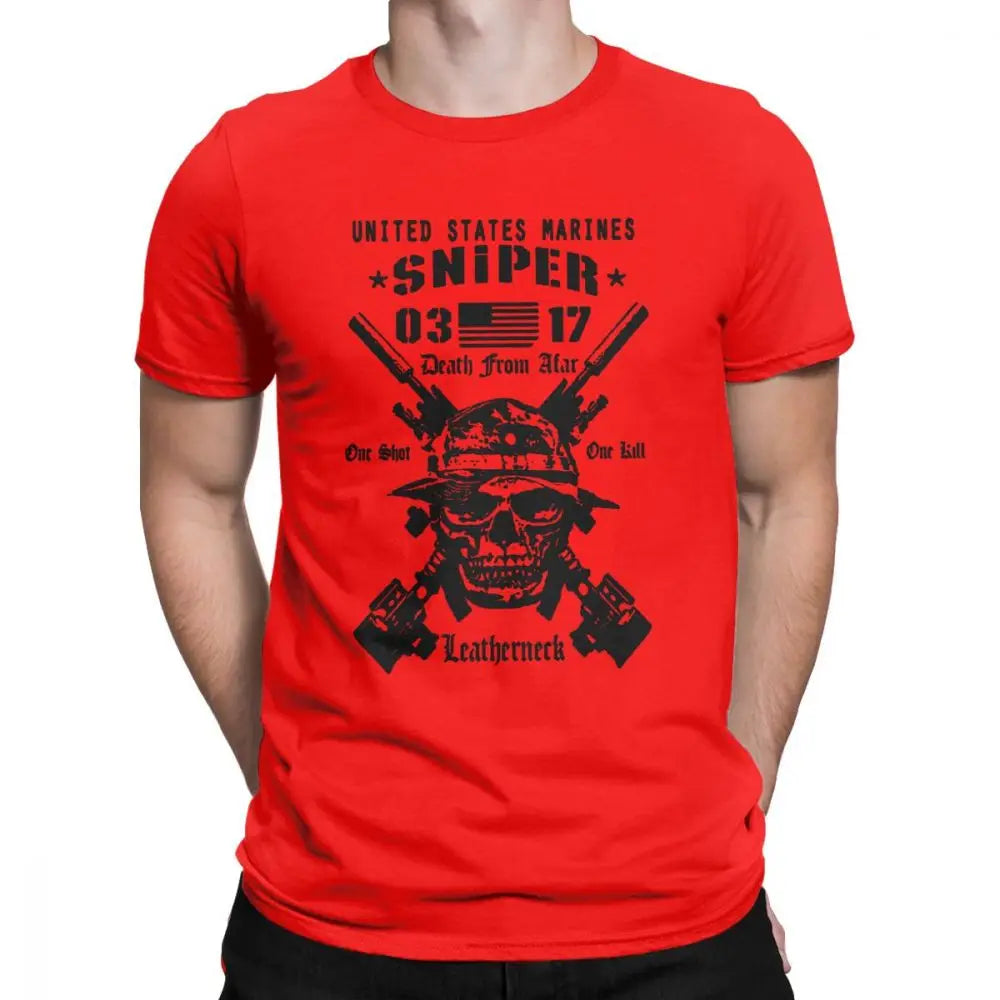 Adult Tops Men T Shirt USMC Scout Sniper Tee Shirt US Marines MOS 0317 Combat Arms Unique Short Sleeve Crew Neck Cotton T-Shirts